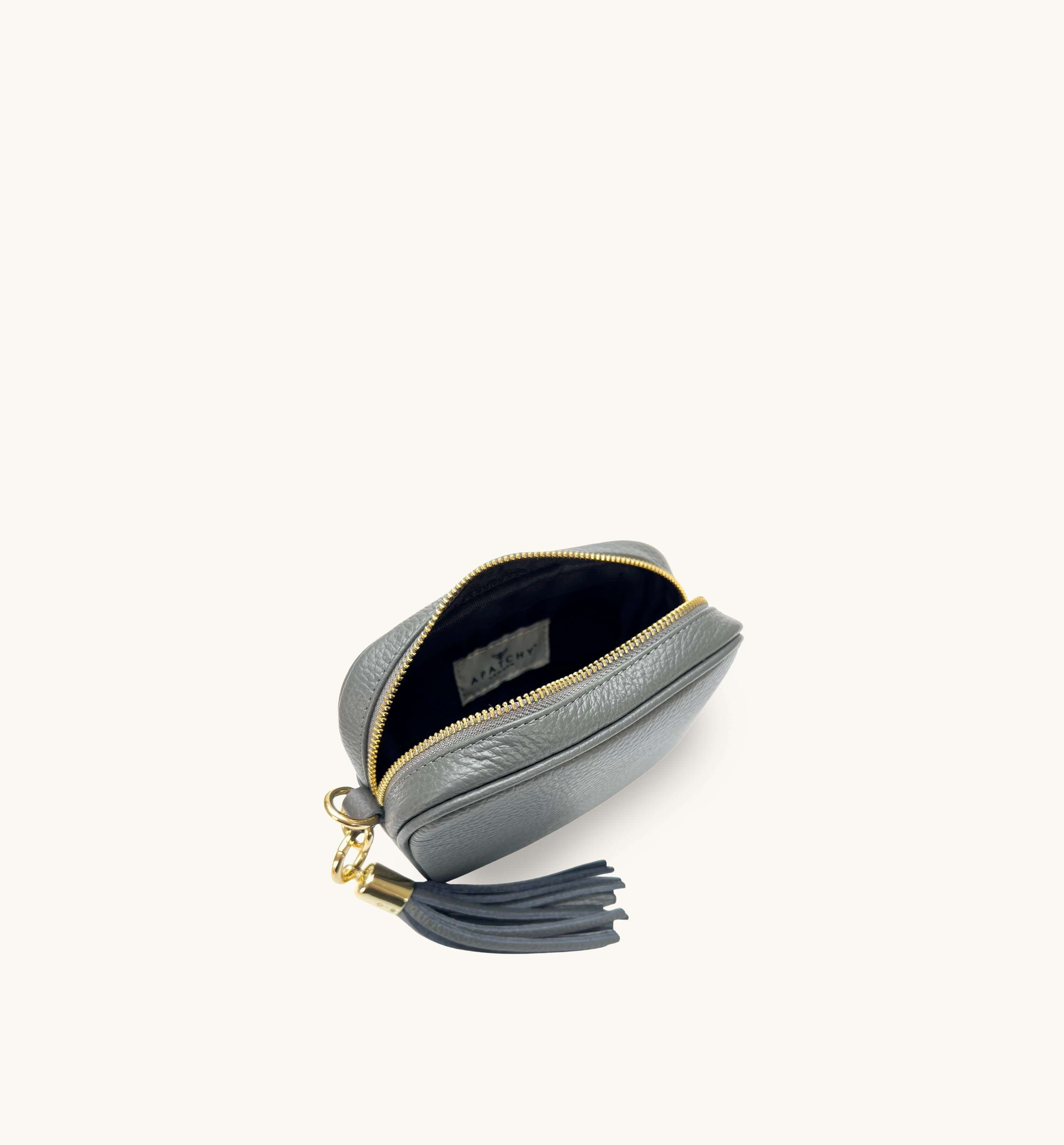 Apatchy London The Mini Tassel Dark Leather Phone Bag
