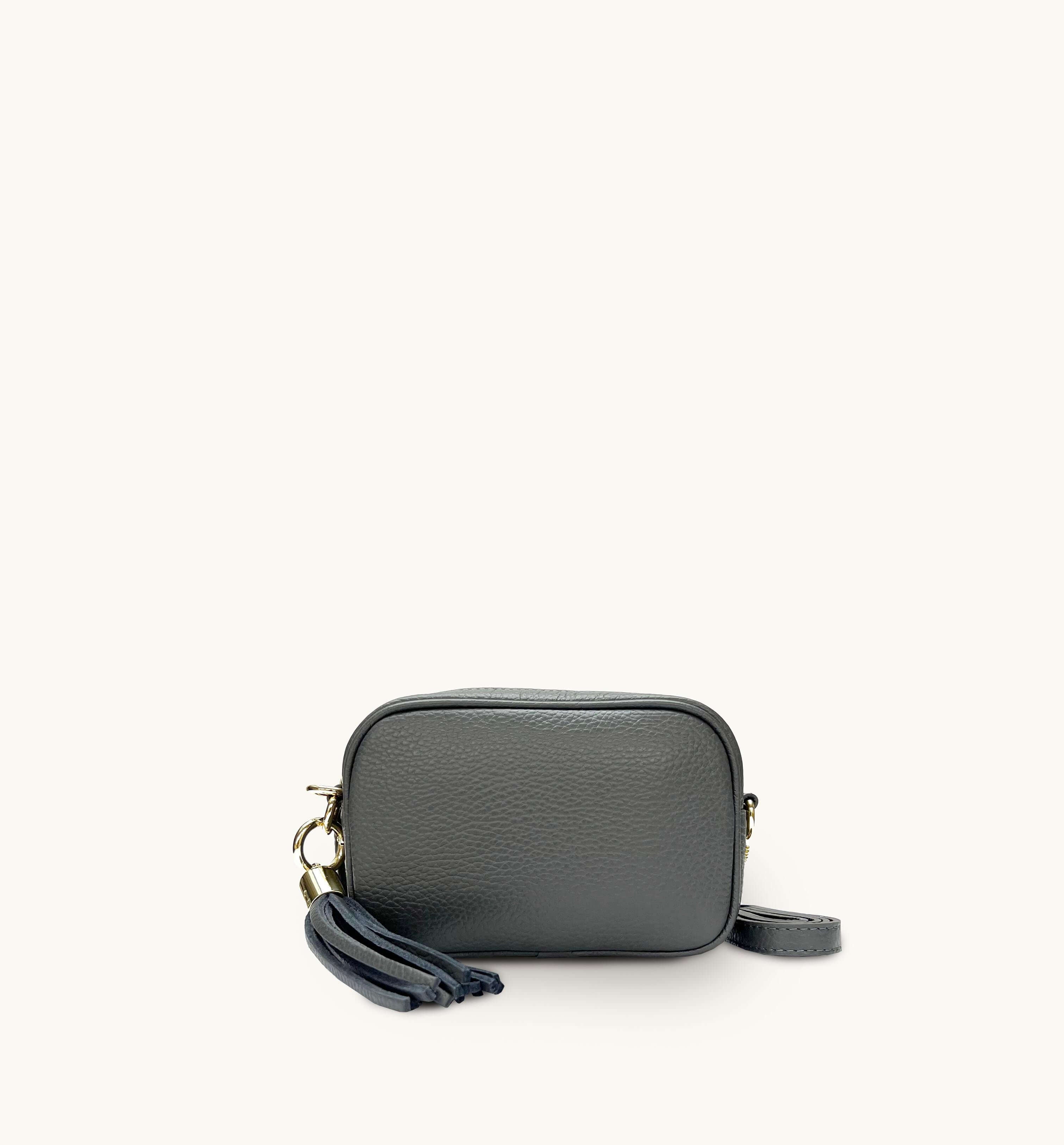 Apatchy London The Mini Tassel Dark Grey Leather Phone Bag