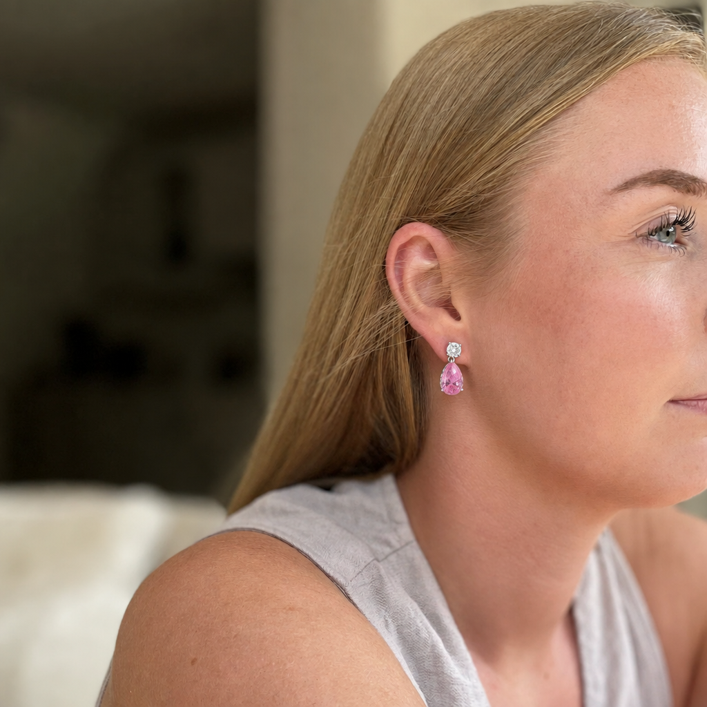 Shade Silver Pink Drop Earrings
