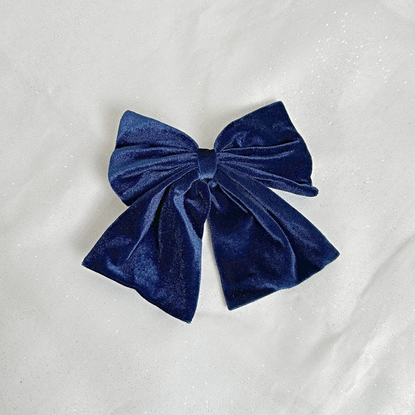 QueenMee Navy Hair Bow Blue Velvet Bow Hair Clip
