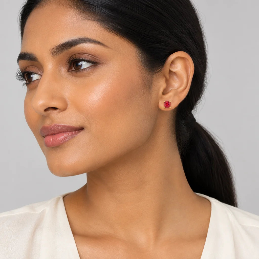 Cachet London Laine 6mm Ruby Gold Earrings