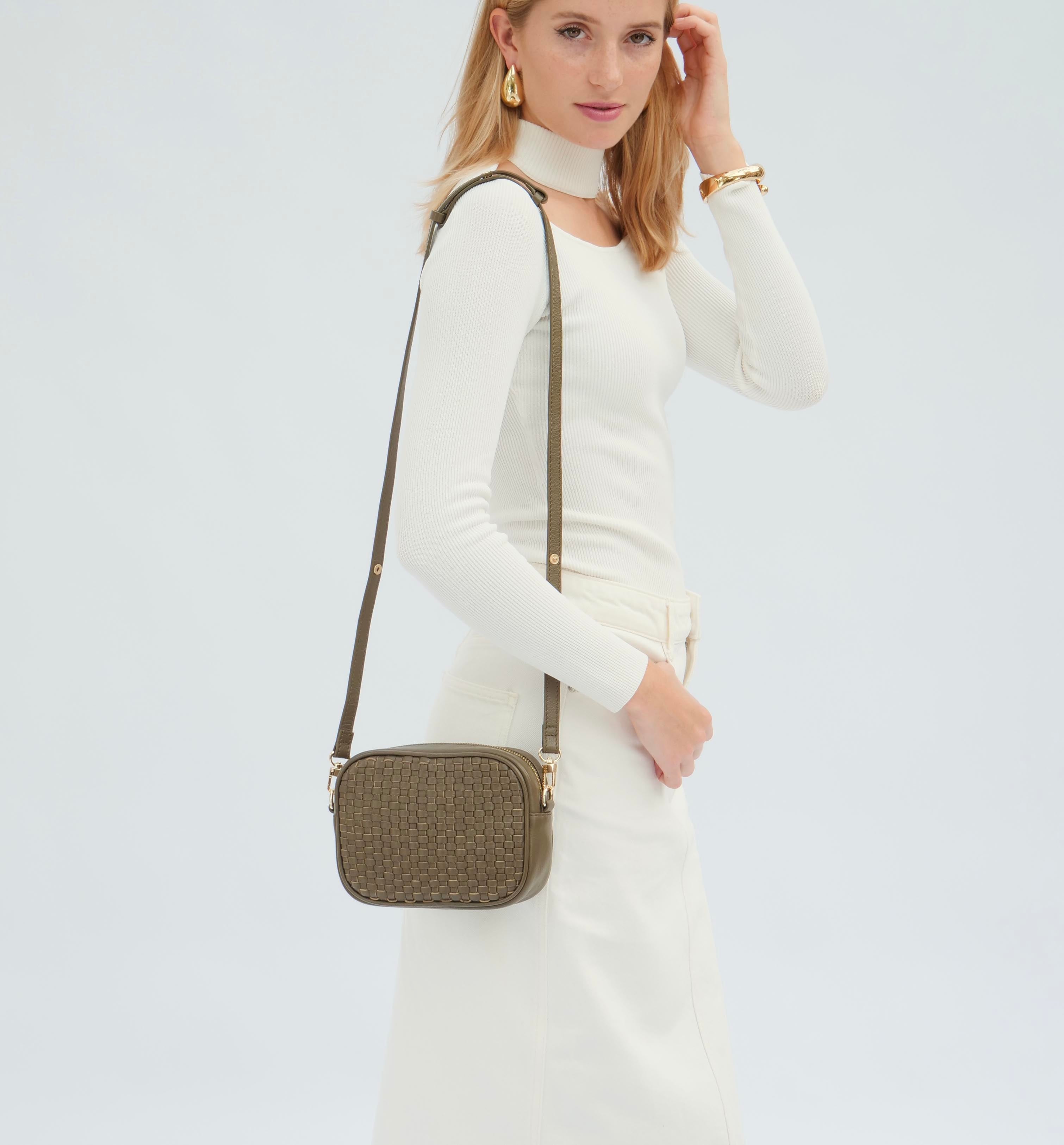 Apatchy London The Penelope Olive Woven Leather Camera Bag