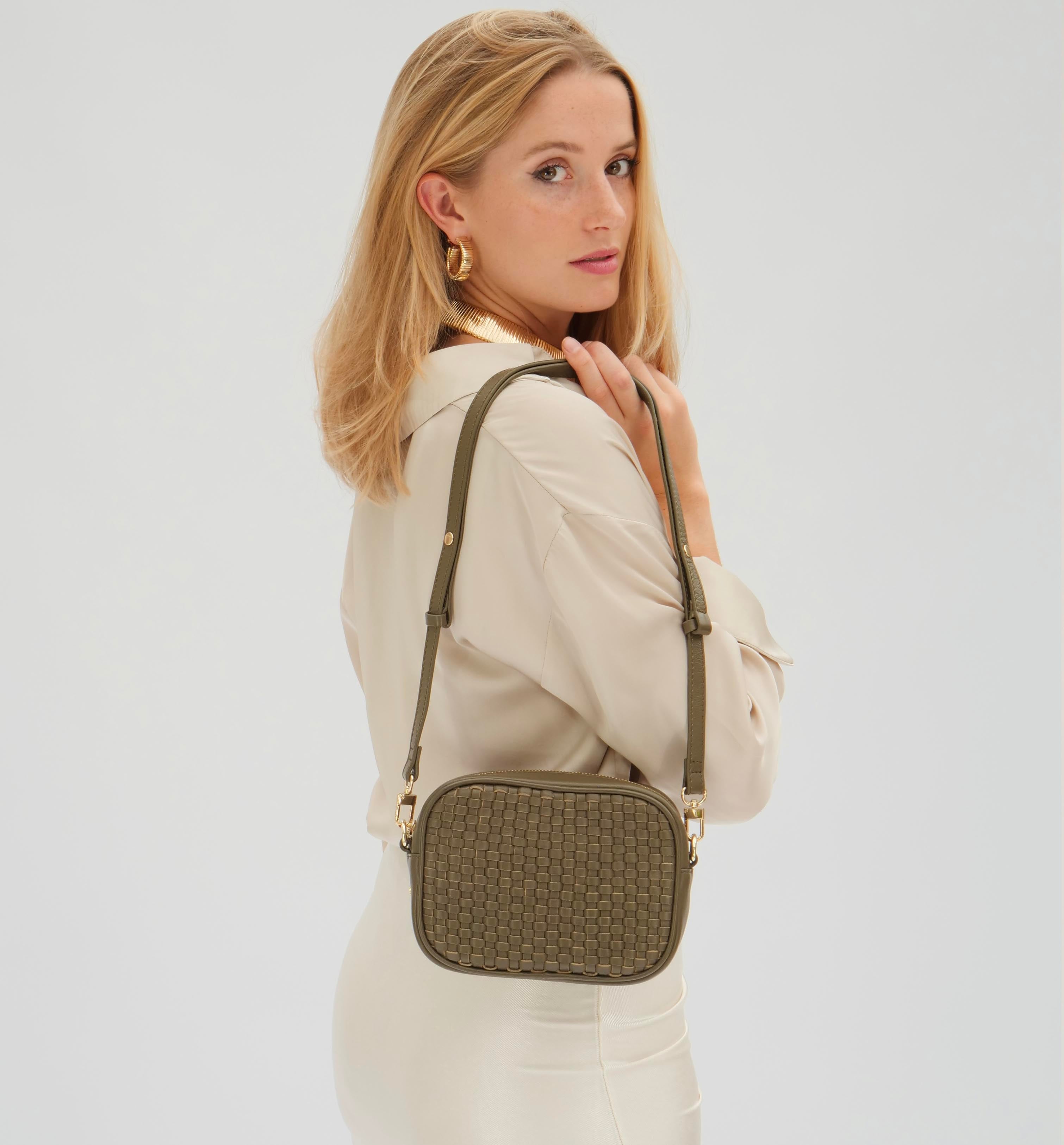 Apatchy London The Penelope Olive Woven Leather Camera Bag