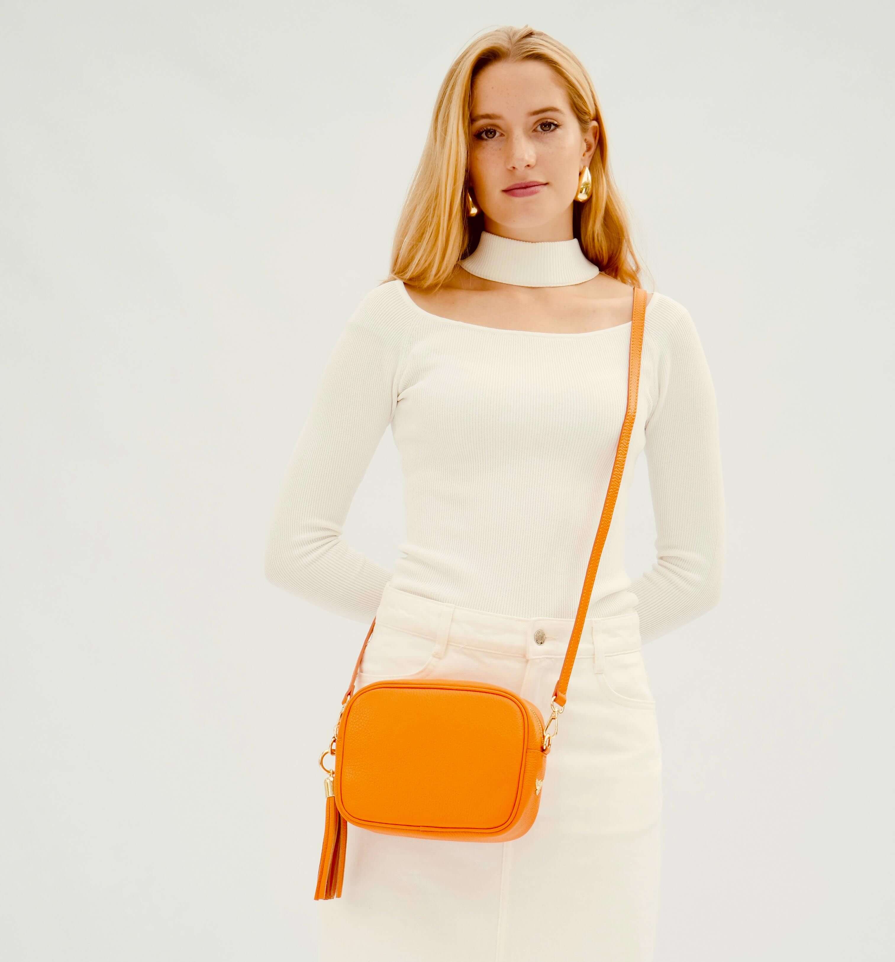 Apatchy London The Tassel Leather Crossbody Bag With Cross-Stitch Strap