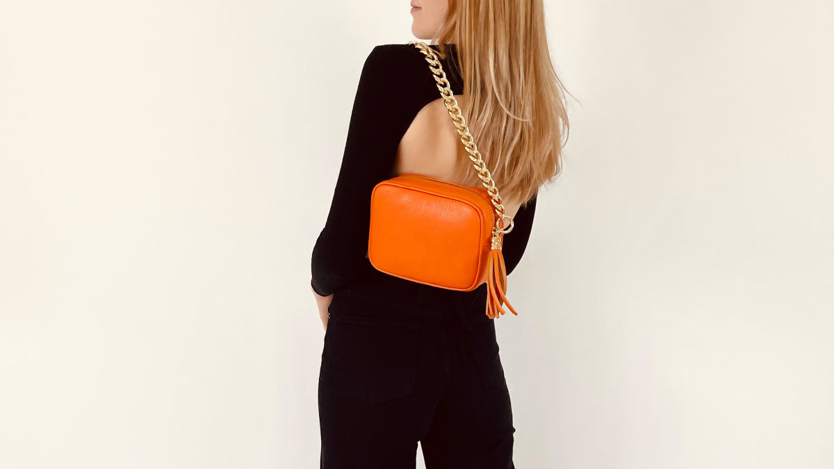 Apatchy London The Tassel Leather Crossbody Bag With Gold Chain Strap