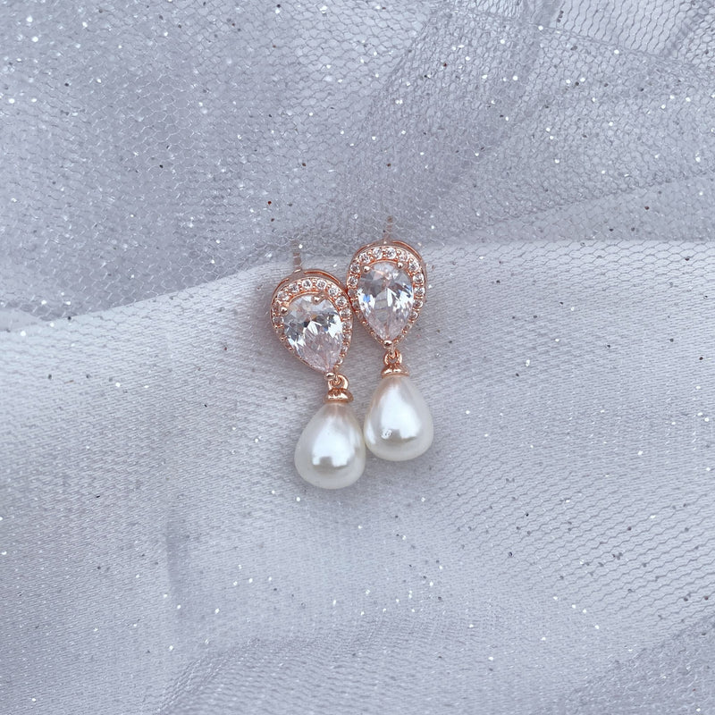 QueenMee Pearl Drop Earrings Small Crystal Earrings