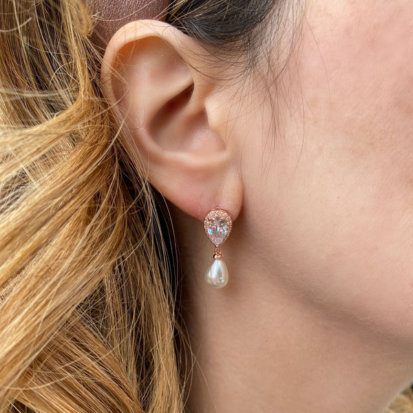 QueenMee Pearl Drop Earrings Small Crystal Earrings