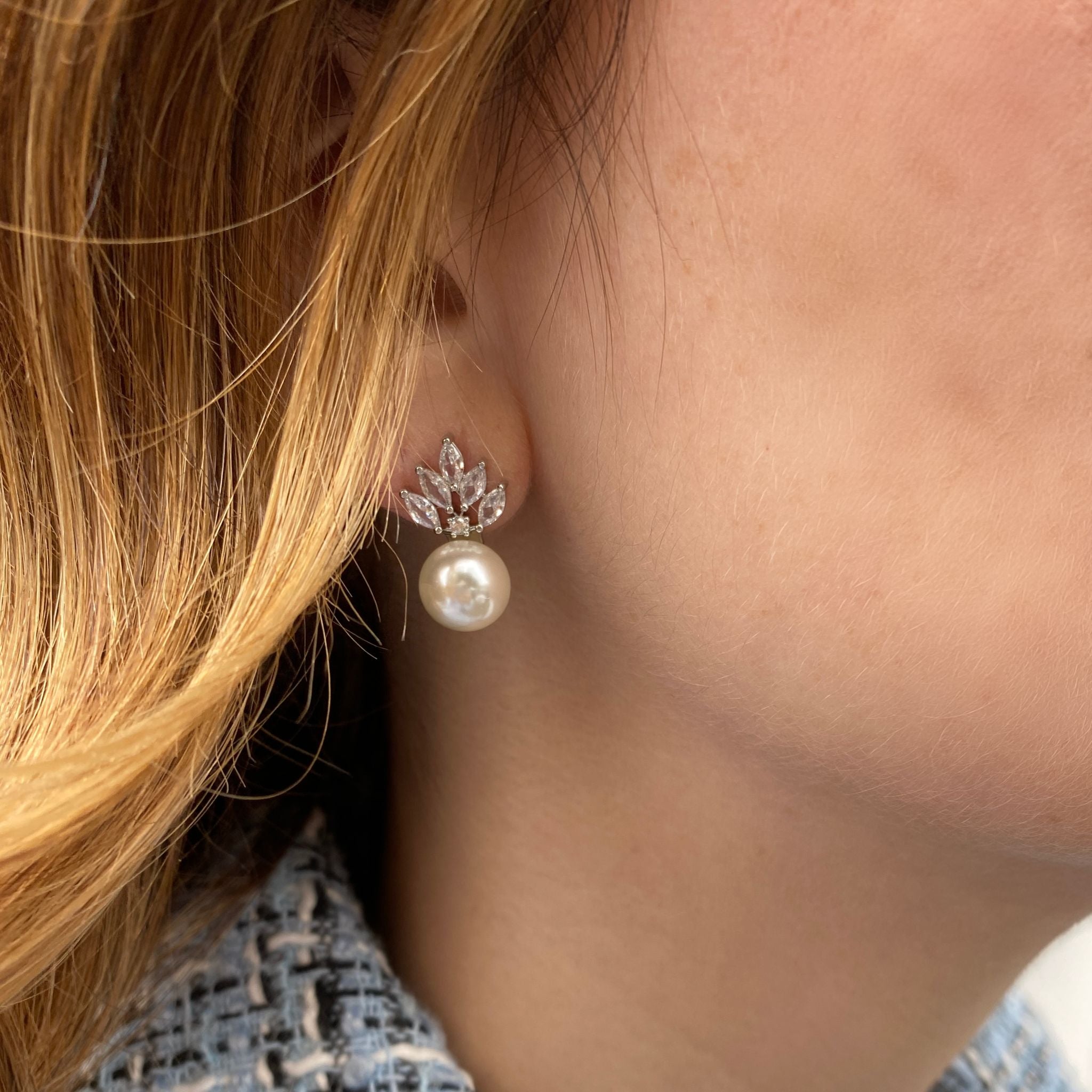 QueenMee Pearl Drop Earrings Small Vintage Inspired in Silver or Gold