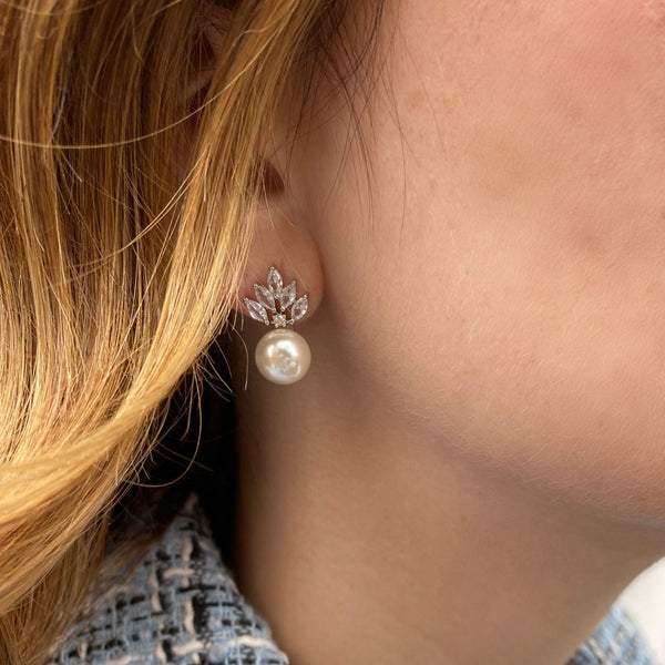 QueenMee Pearl Drop Earrings Small Vintage Inspired in Silver or