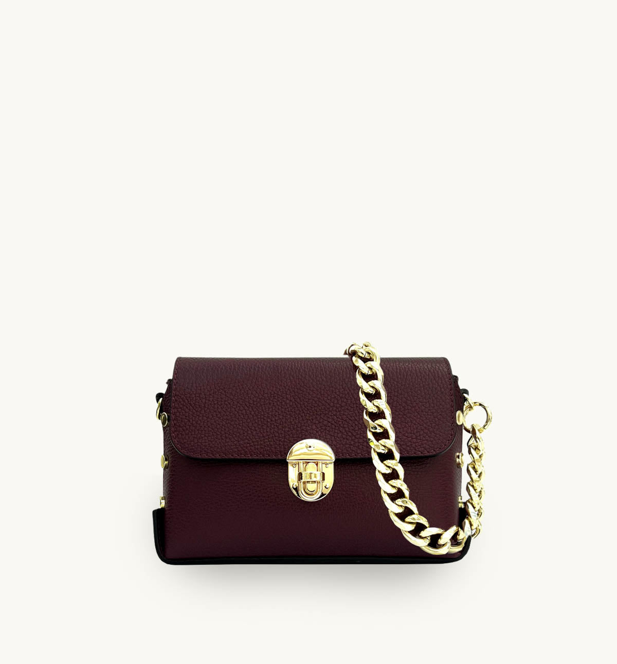 Apatchy London The Bloxsome Burgundy Leather Crossbody Bag With Gold Chain Strap