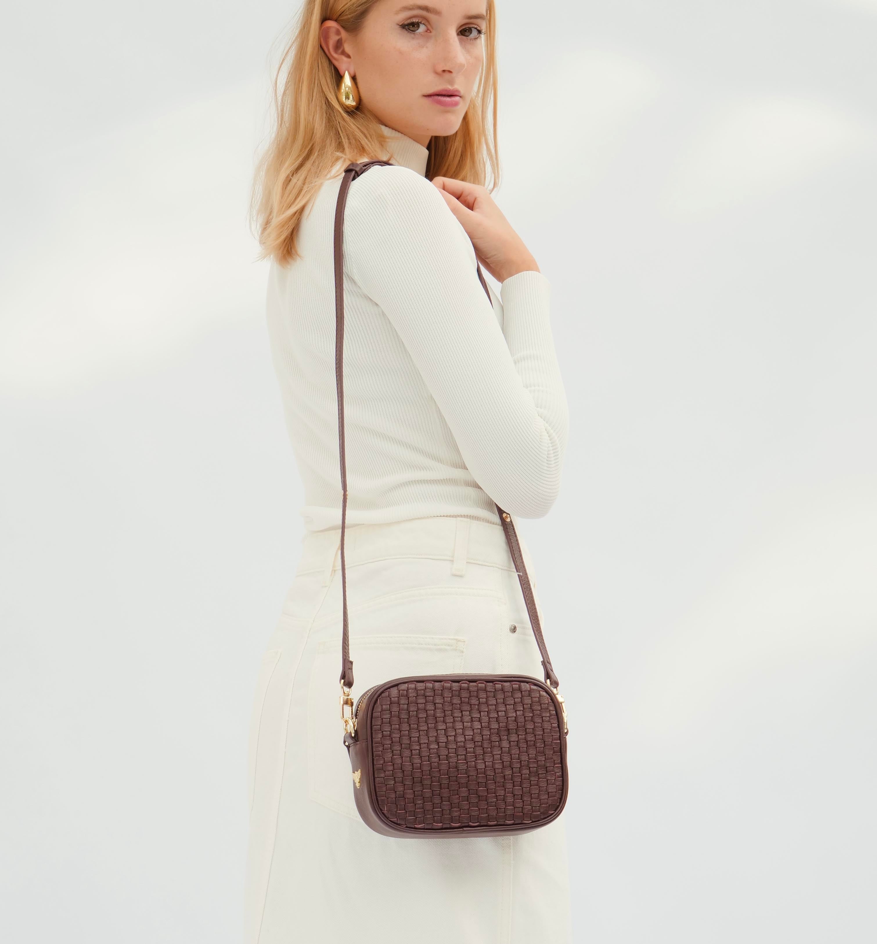 Apatchy London The Penelope Burgundy Woven Leather Camera Bag