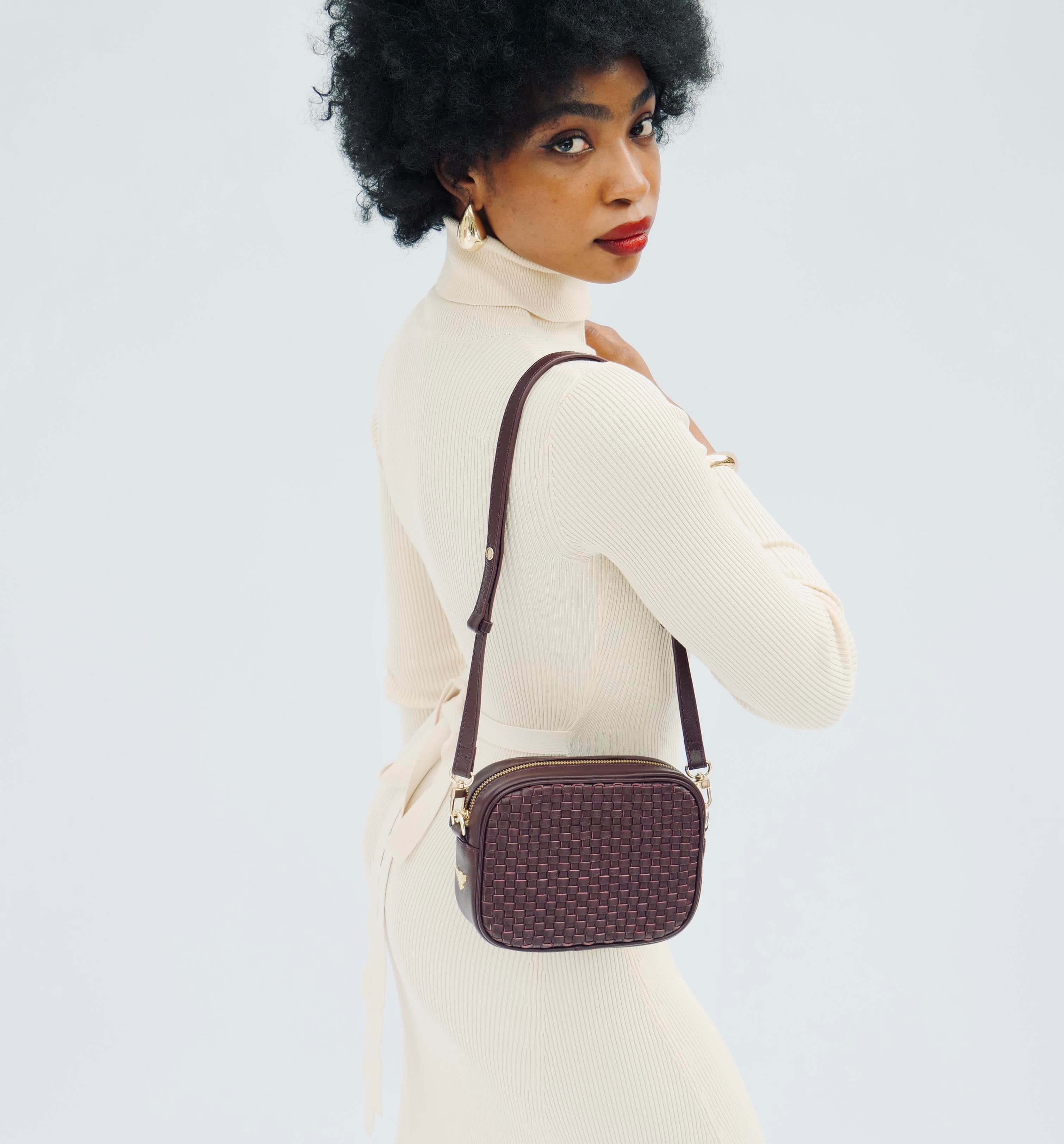 Apatchy London The Penelope Burgundy Woven Leather Camera Bag