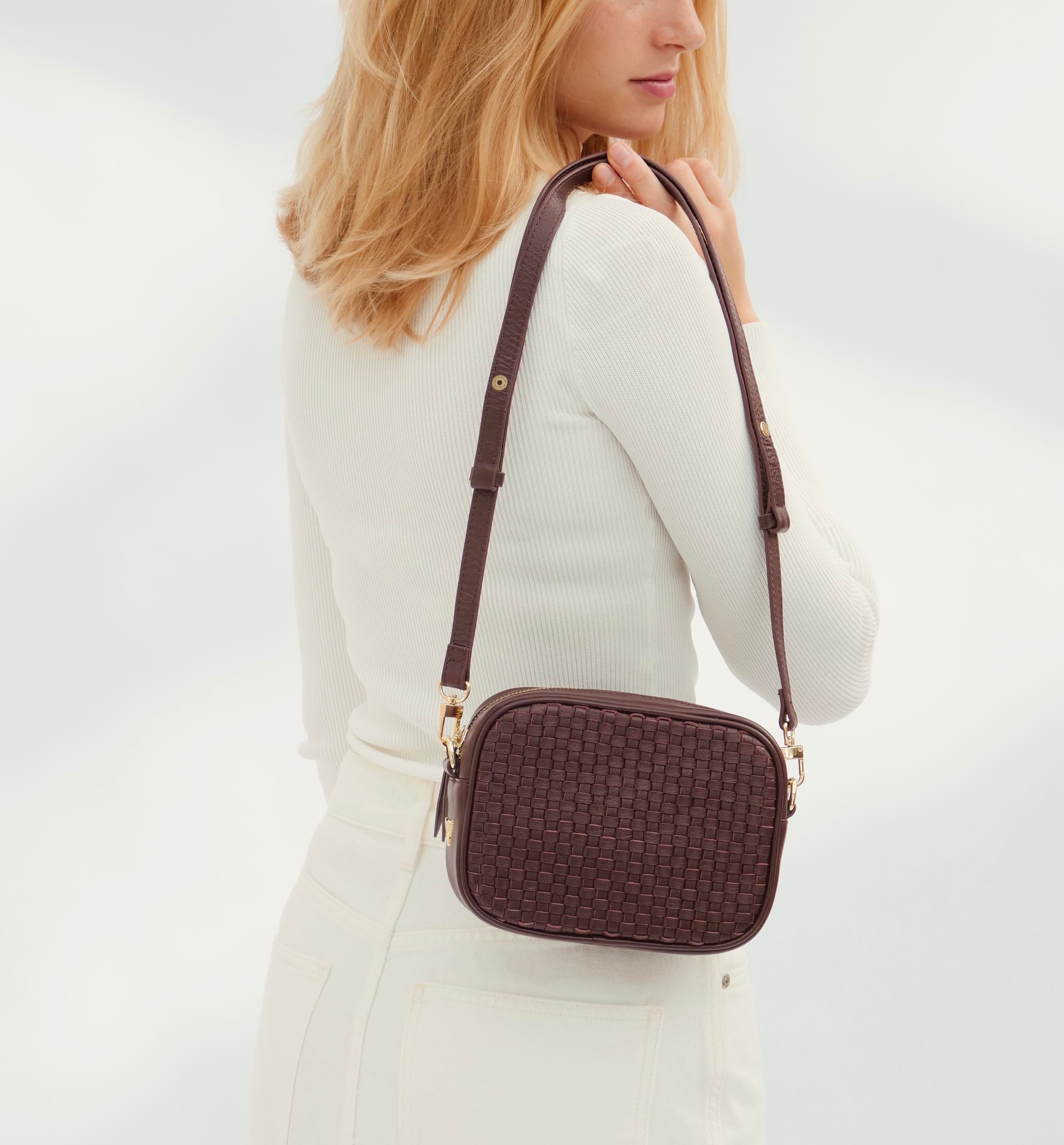 Apatchy London The Penelope Burgundy Woven Leather Camera Bag