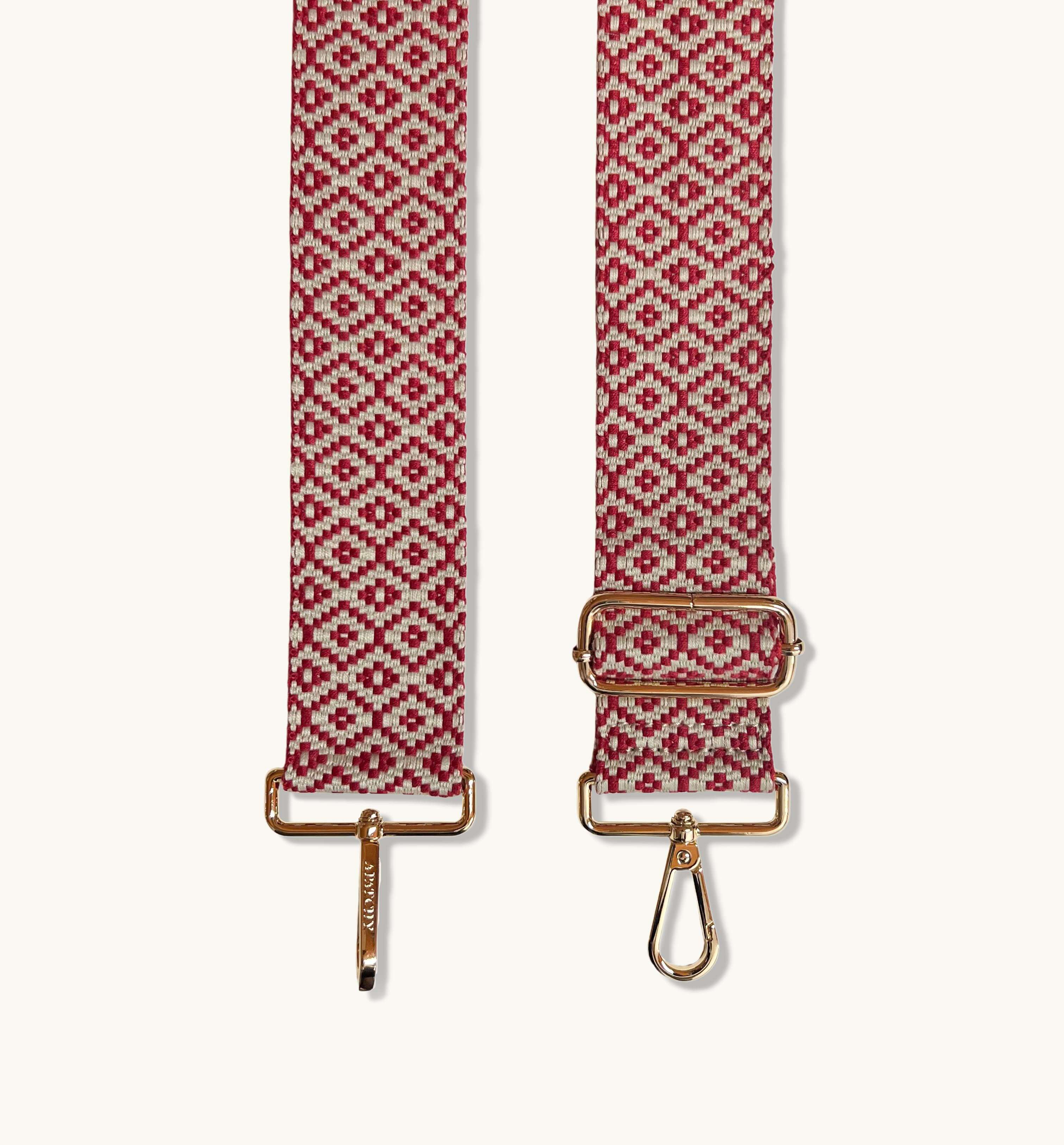 Apatchy London The Tassel Cherry Leather Crossbody Bag With Cross-Stitch Strap