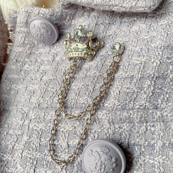 QueenMee Silver Crown Brooch with Chain