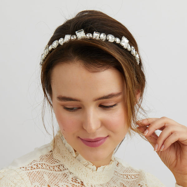 QueenMee Silver Headband with Crystal