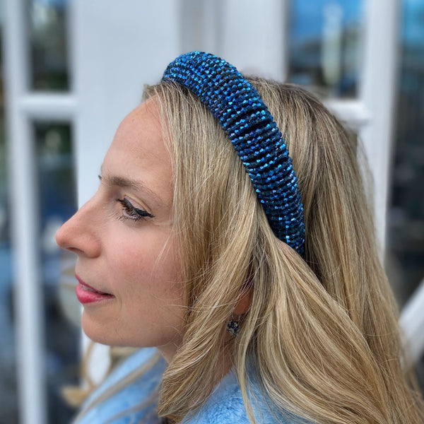 QueenMee Sparkly Headband in Navy Blue Beaded