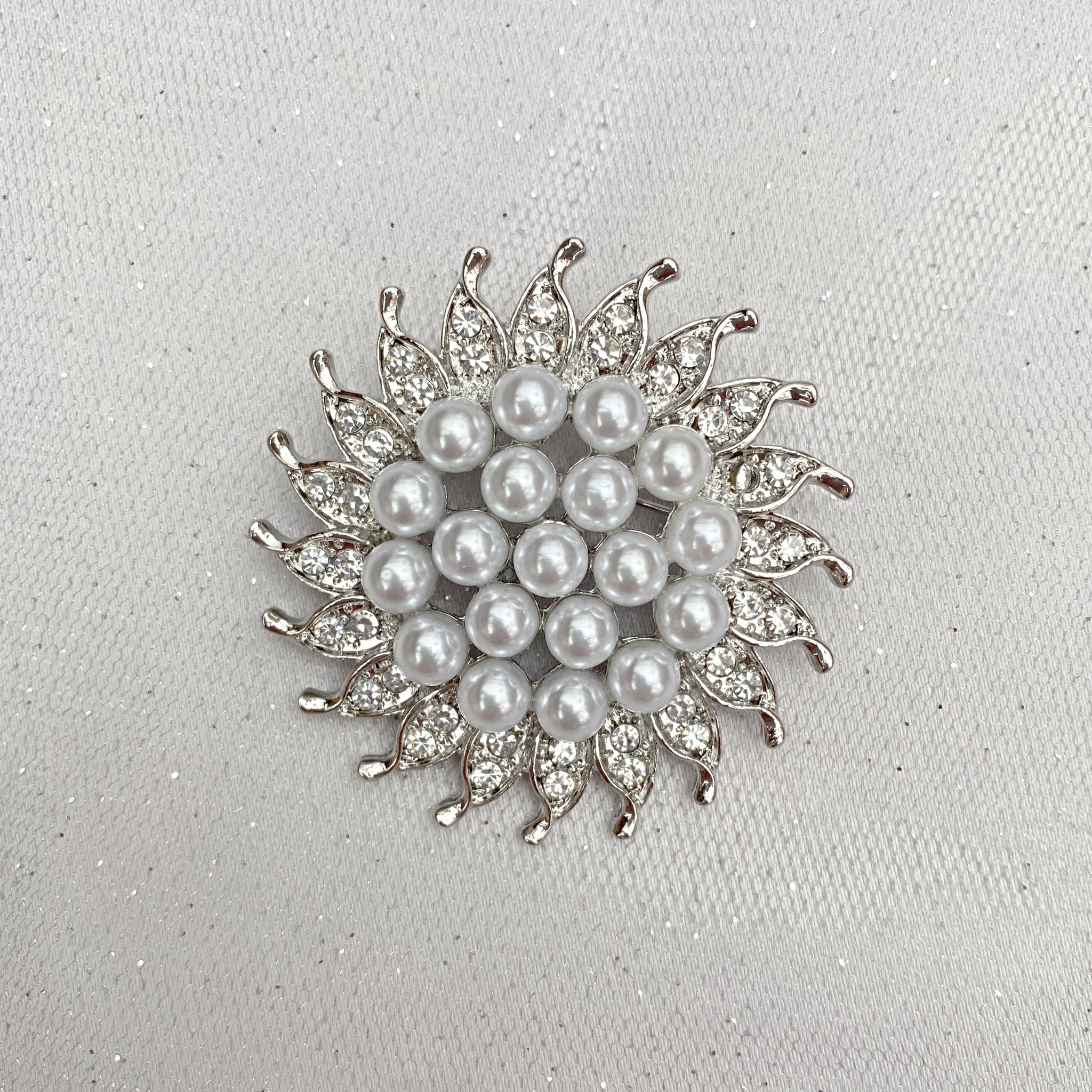 QueenMee Sunflower Brooch with Pearl and Crystal in Silver or Gold
