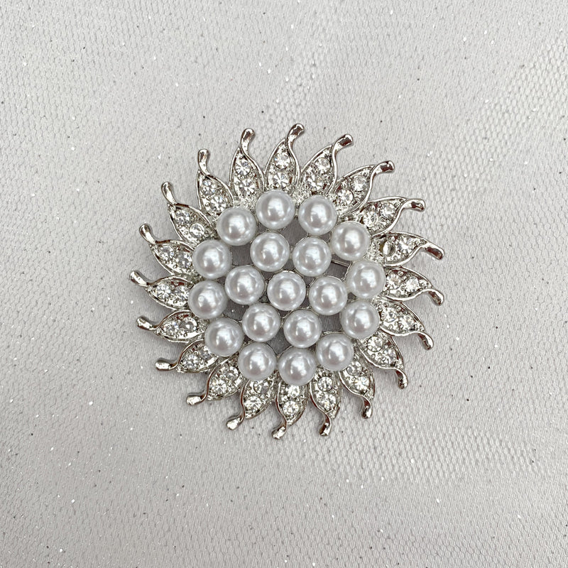 QueenMee Sunflower Brooch with Pearl and Crystal in Silver or Gold