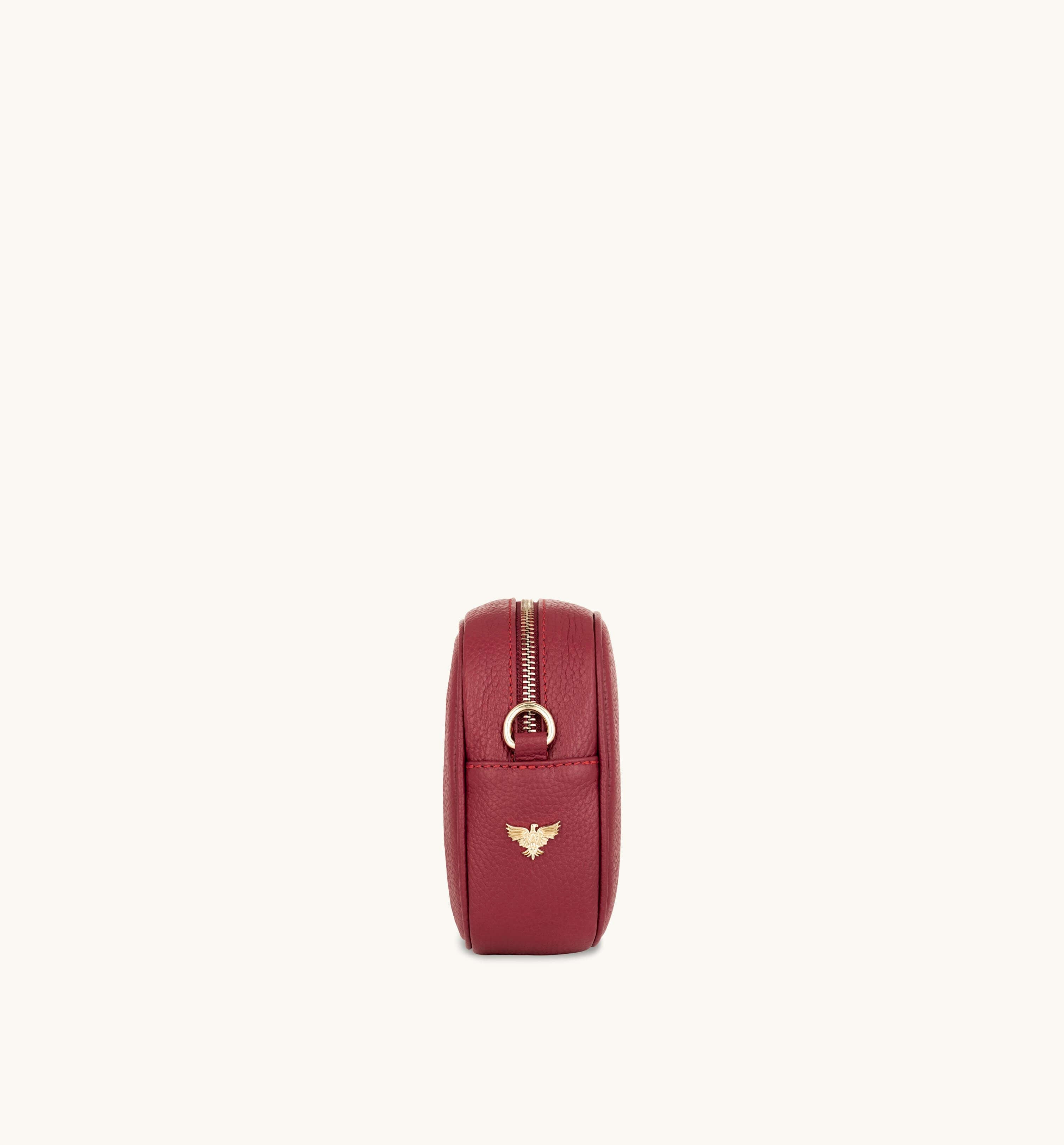 Apatchy London The Tassel Cherry Leather Crossbody Bag With Cross-Stitch Strap