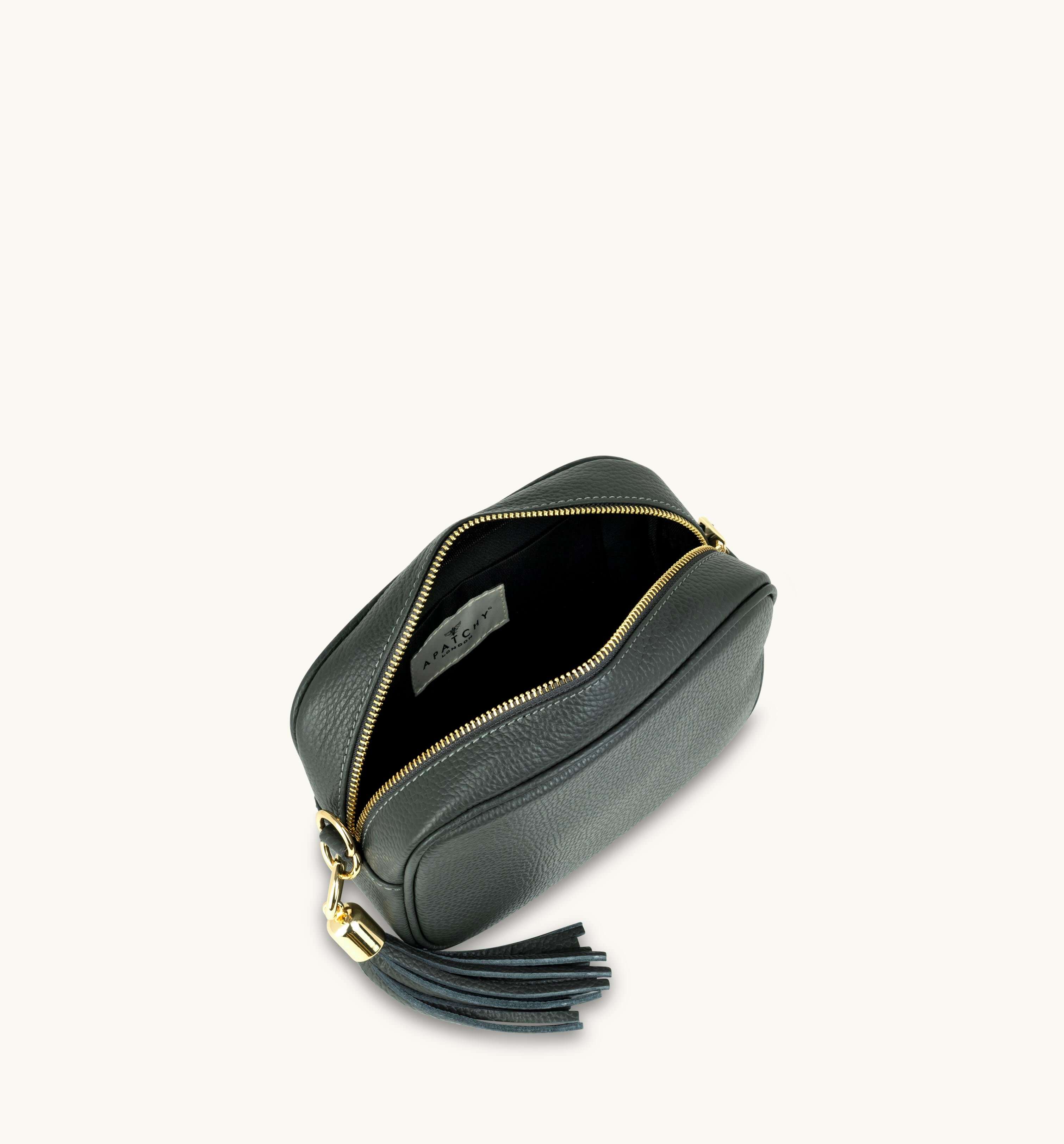 Apatchy London The Tassel Leather Crossbody Bag With Grey Leopard Strap