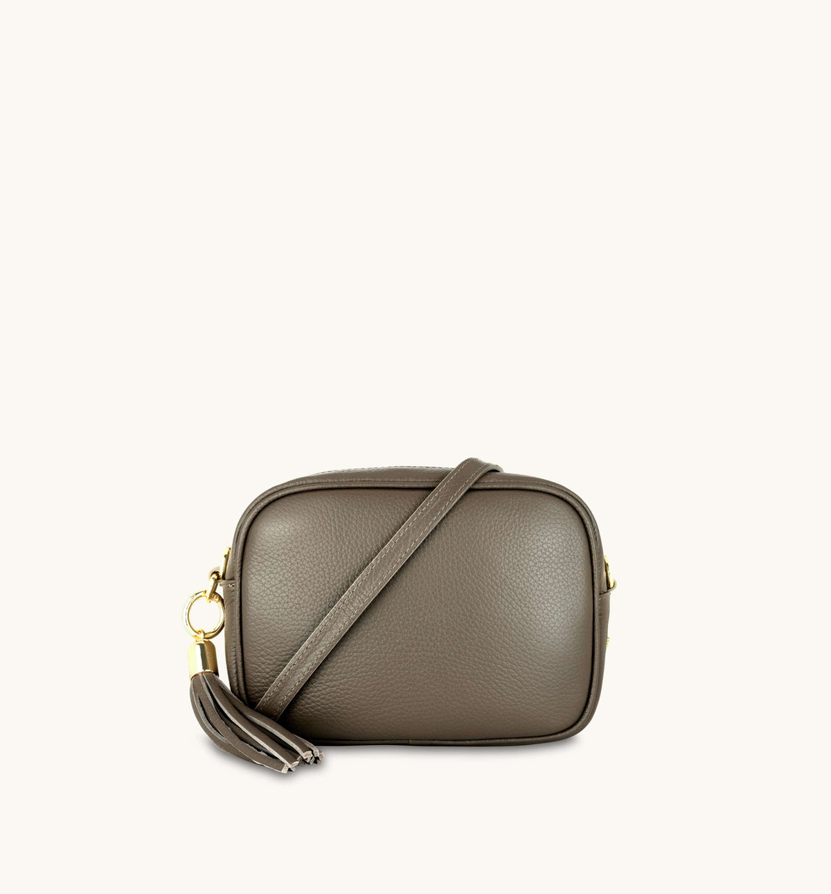 Apatchy London The Tassel Latte Leather Crossbody Bag With Black & Gold Chevron Strap