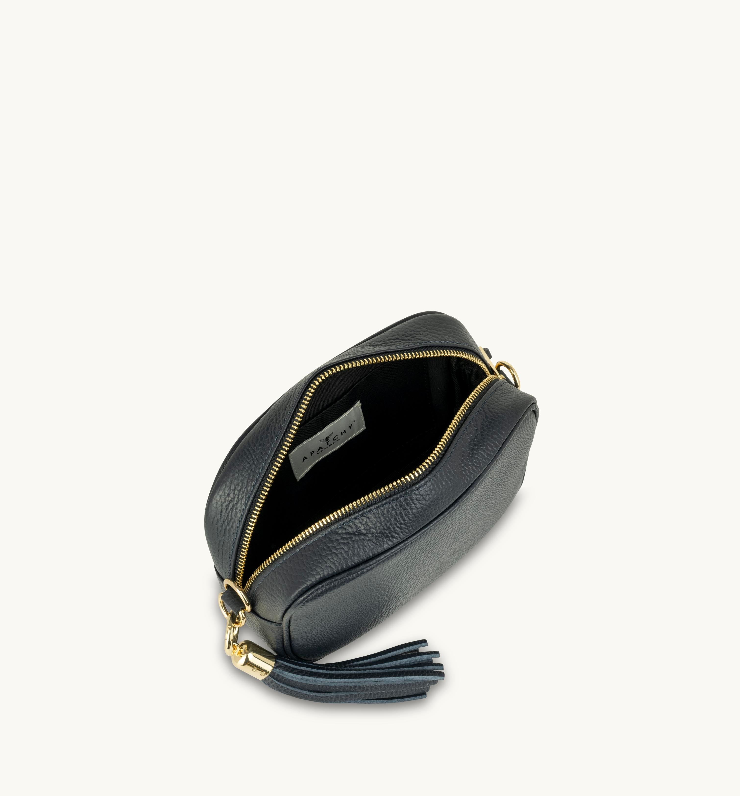 Apatchy London The Tassel Navy Leather Crossbody Bag