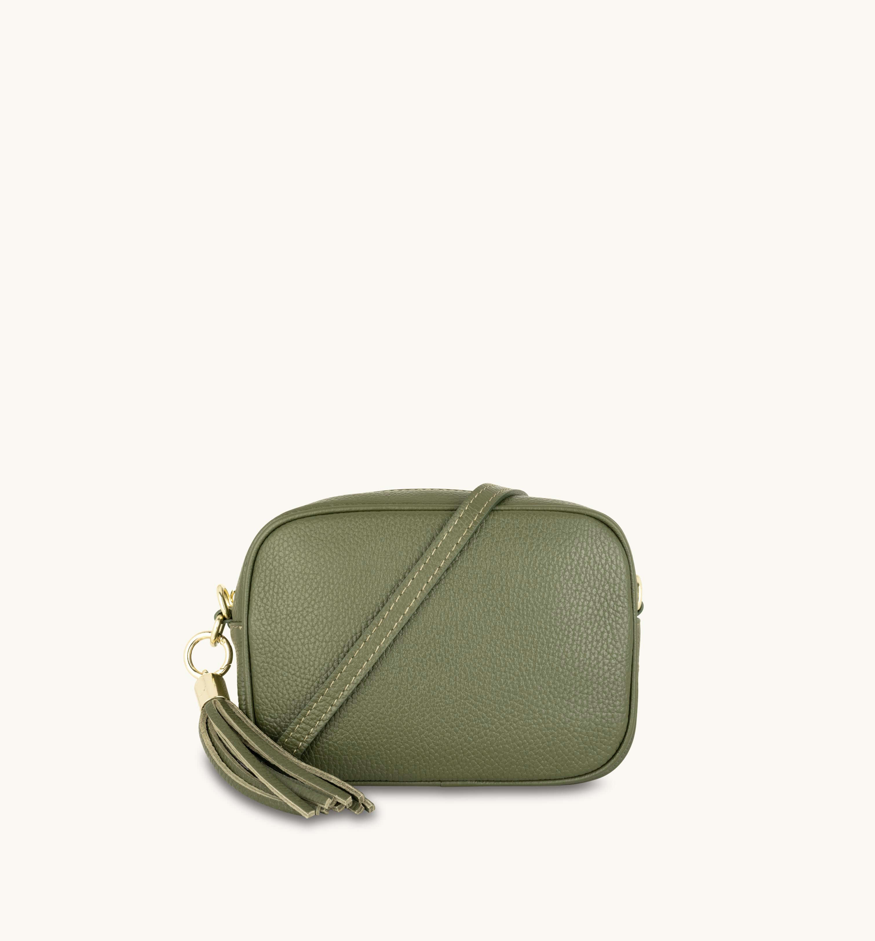 Apatchy London The Tassel Olive Green Leather Crossbody Bag With Olive Green Cheetah Strap