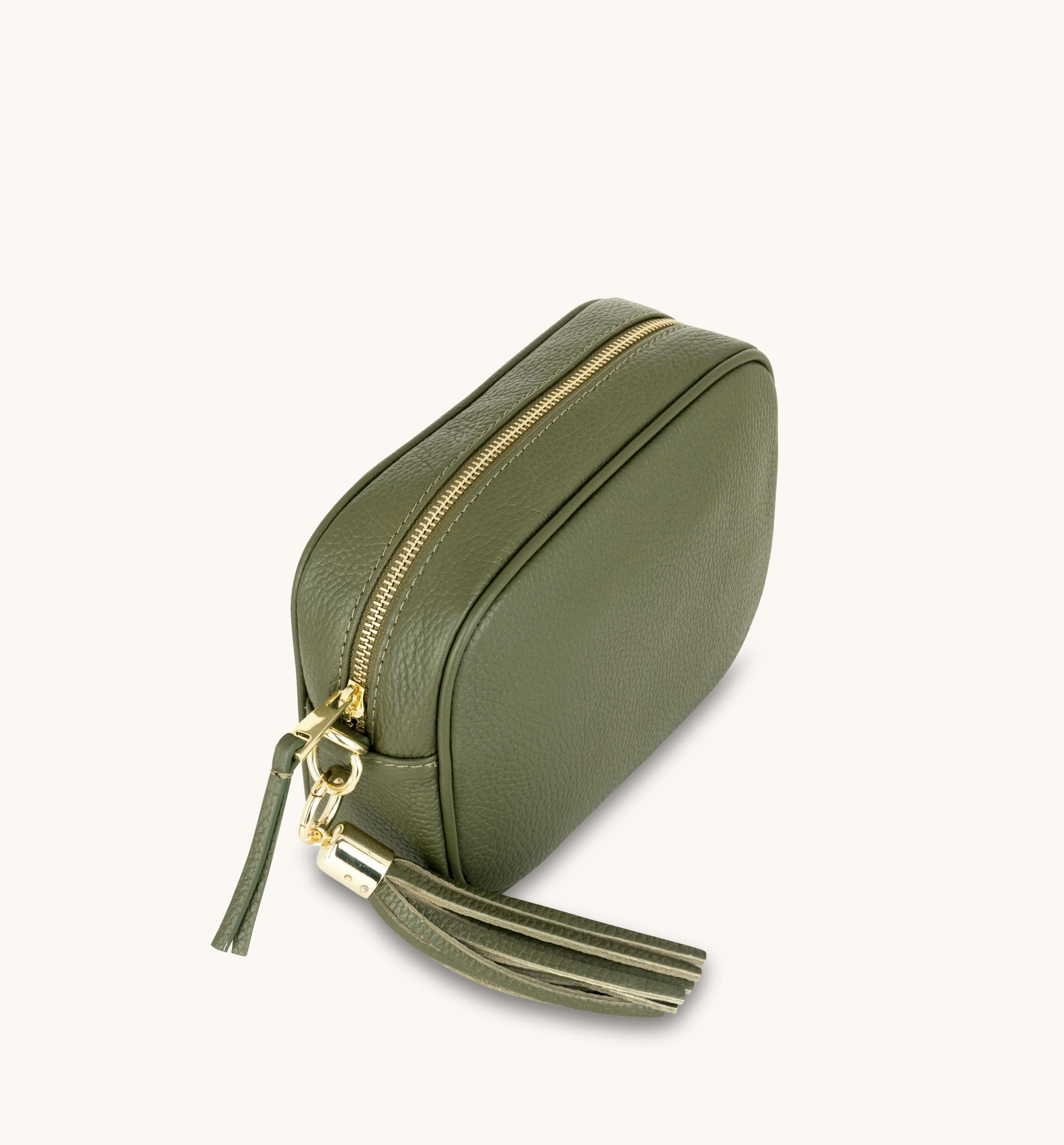 Apatchy London The Tassel Olive Green Leather Crossbody Bag With Olive Green Cheetah Strap
