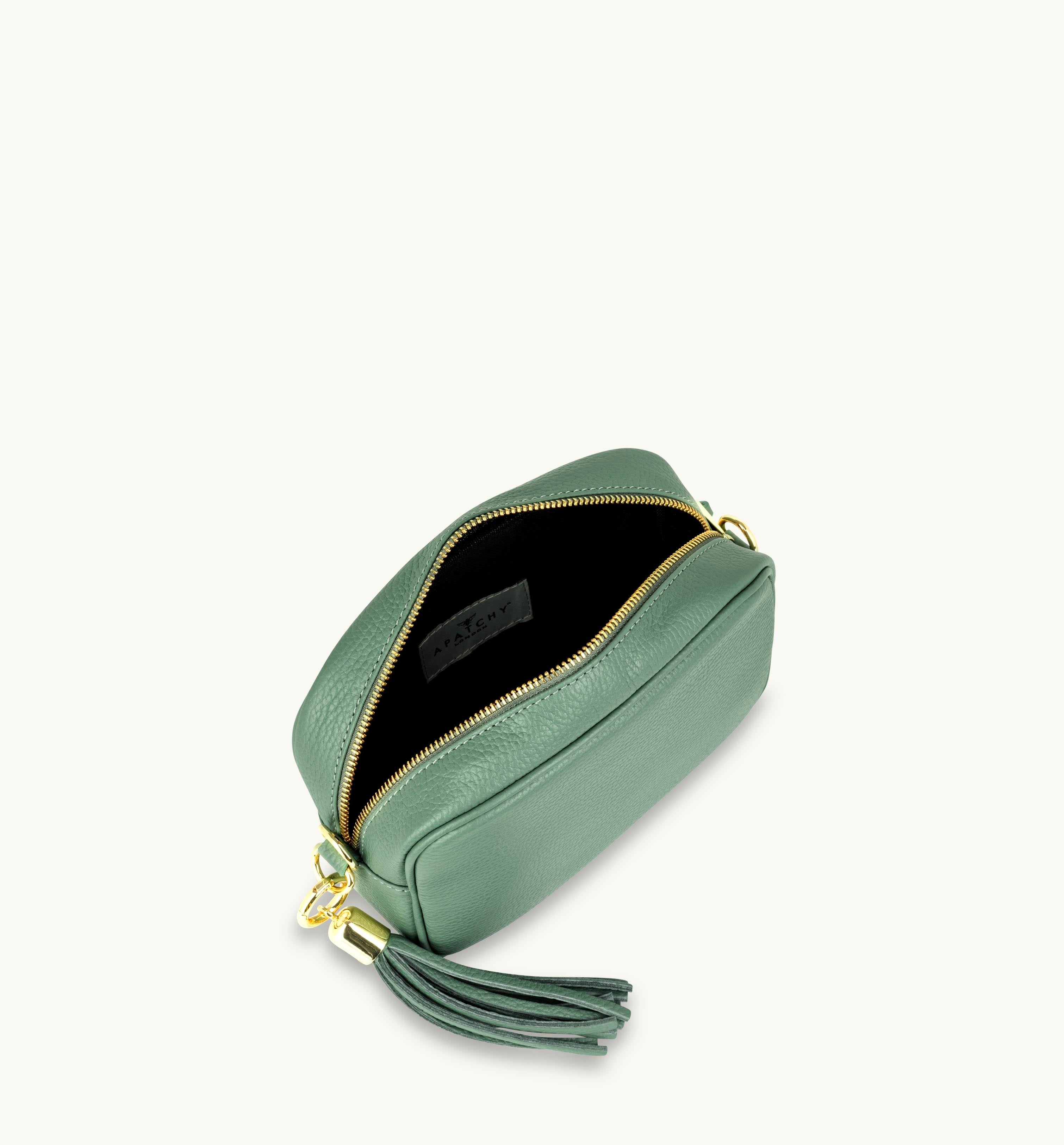 Apatchy London The Tassel Pistachio Leather Crossbody Bag
