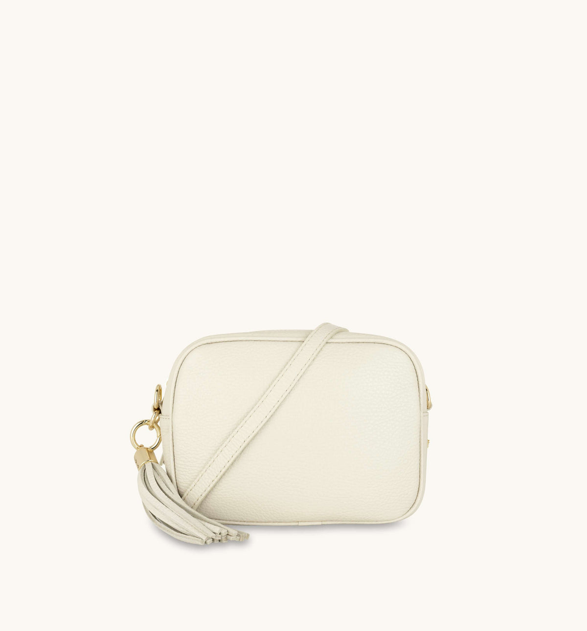 Apatchy London The Tassel Stone Leather Crossbody Bag With Cappuccino Dots Strap