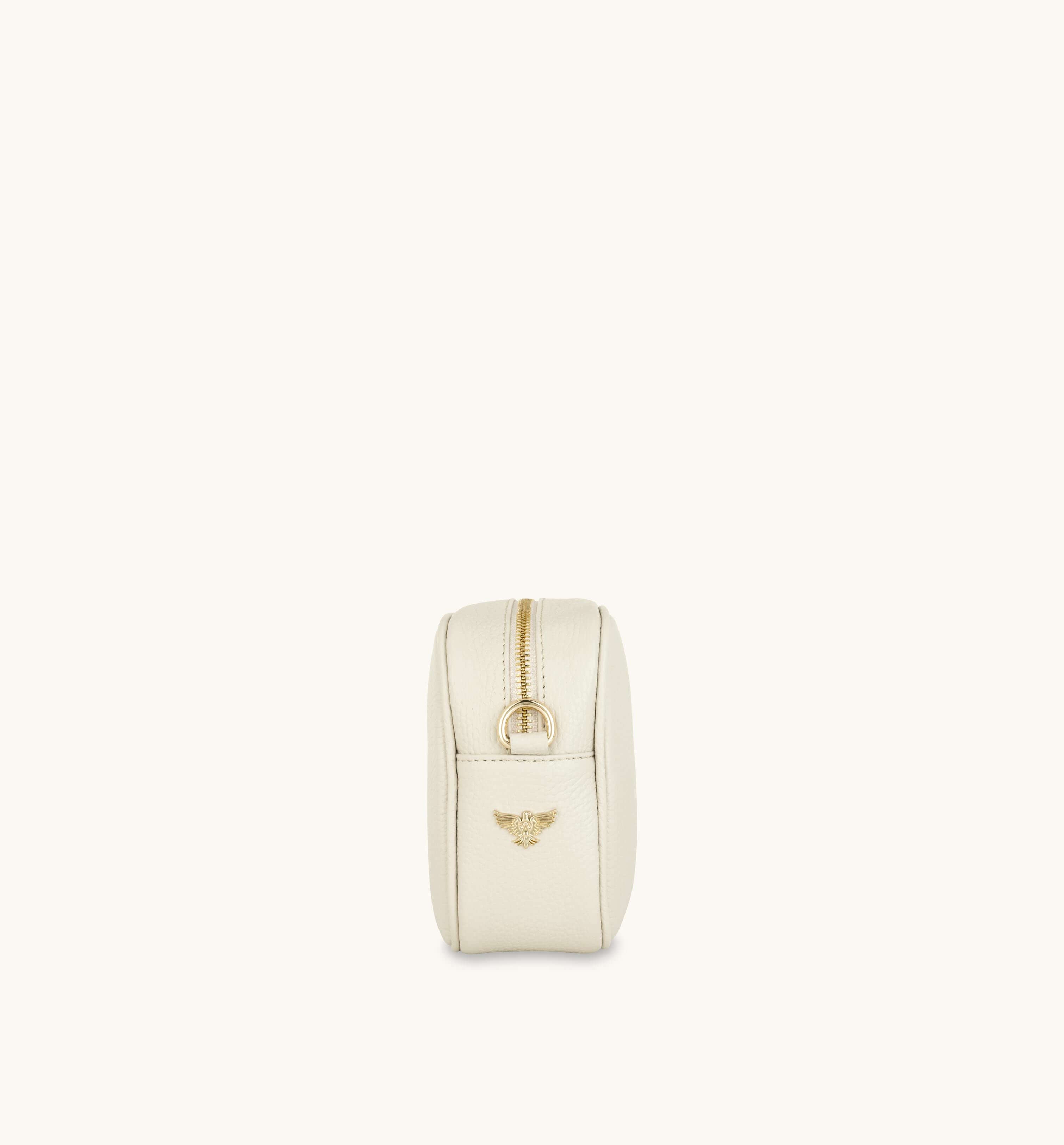 Apatchy London The Tassel Stone Leather Crossbody Bag With Pistachio Cross-Stitch Strap