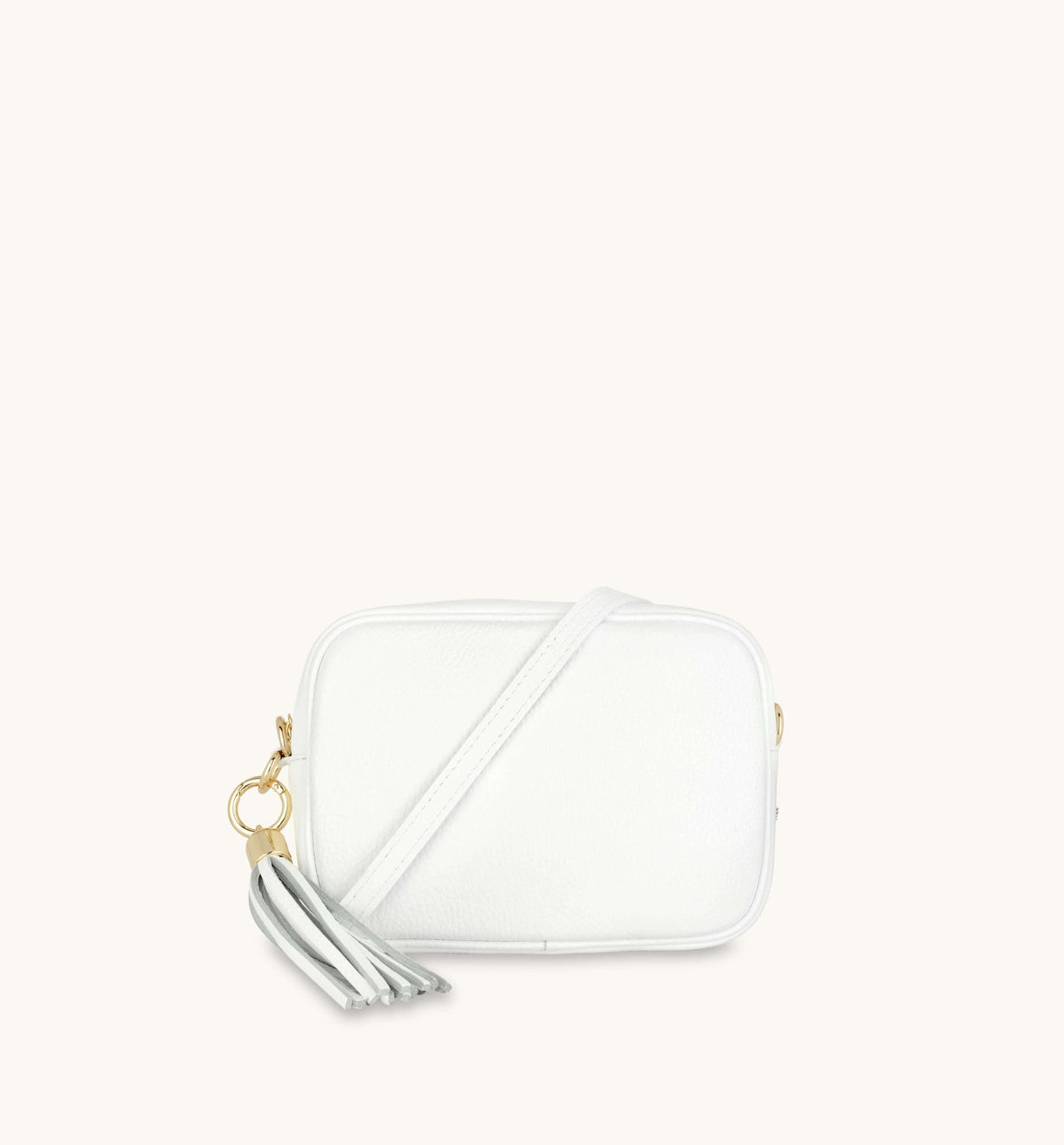 Apatchy London The Tassel White Leather Crossbody Bag With Denim Blue Chevron Strap