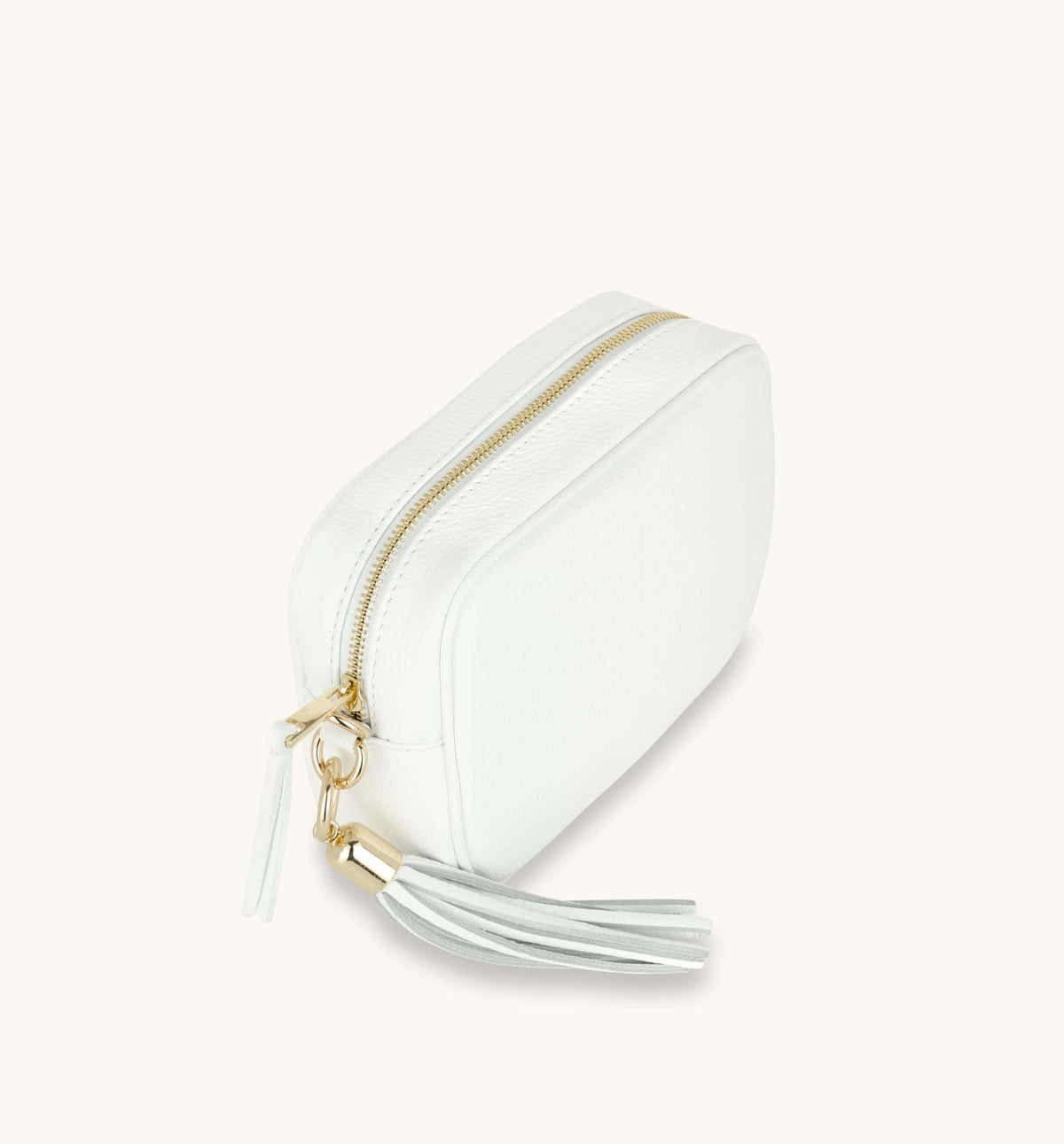 Apatchy London The Tassel White Leather Crossbody Bag With Denim Blue Chevron Strap