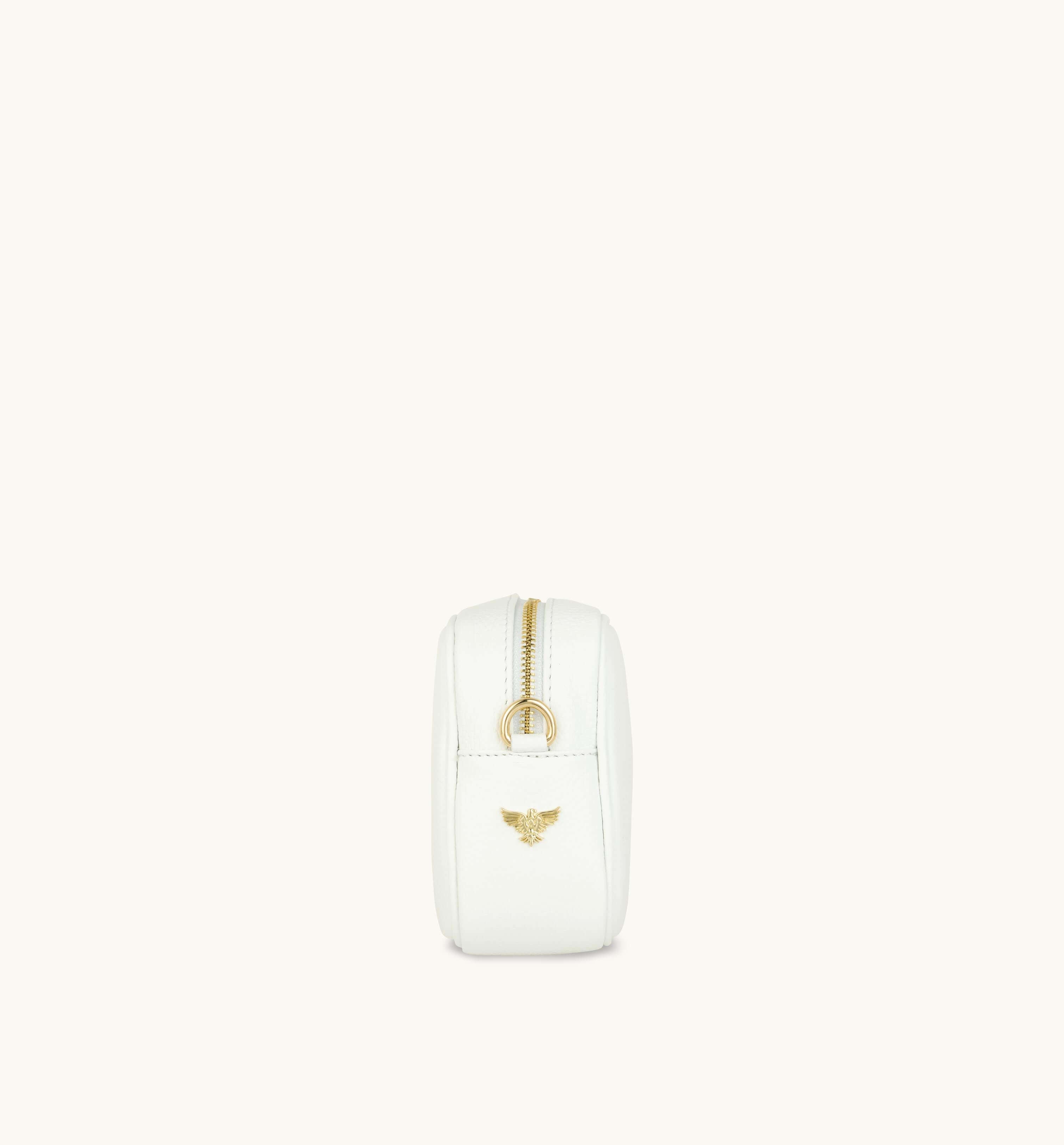 Apatchy London The Tassel White Leather Crossbody Bag With Gold Chain Strap