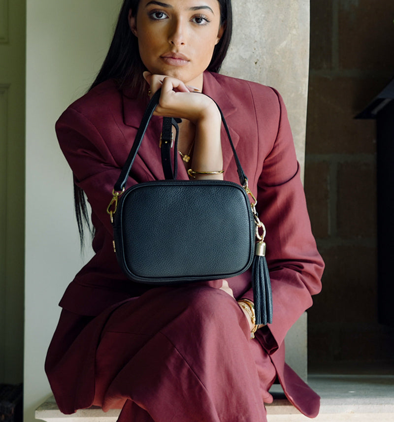 Apatchy London The Tassel Black Leather Crossbody Bag