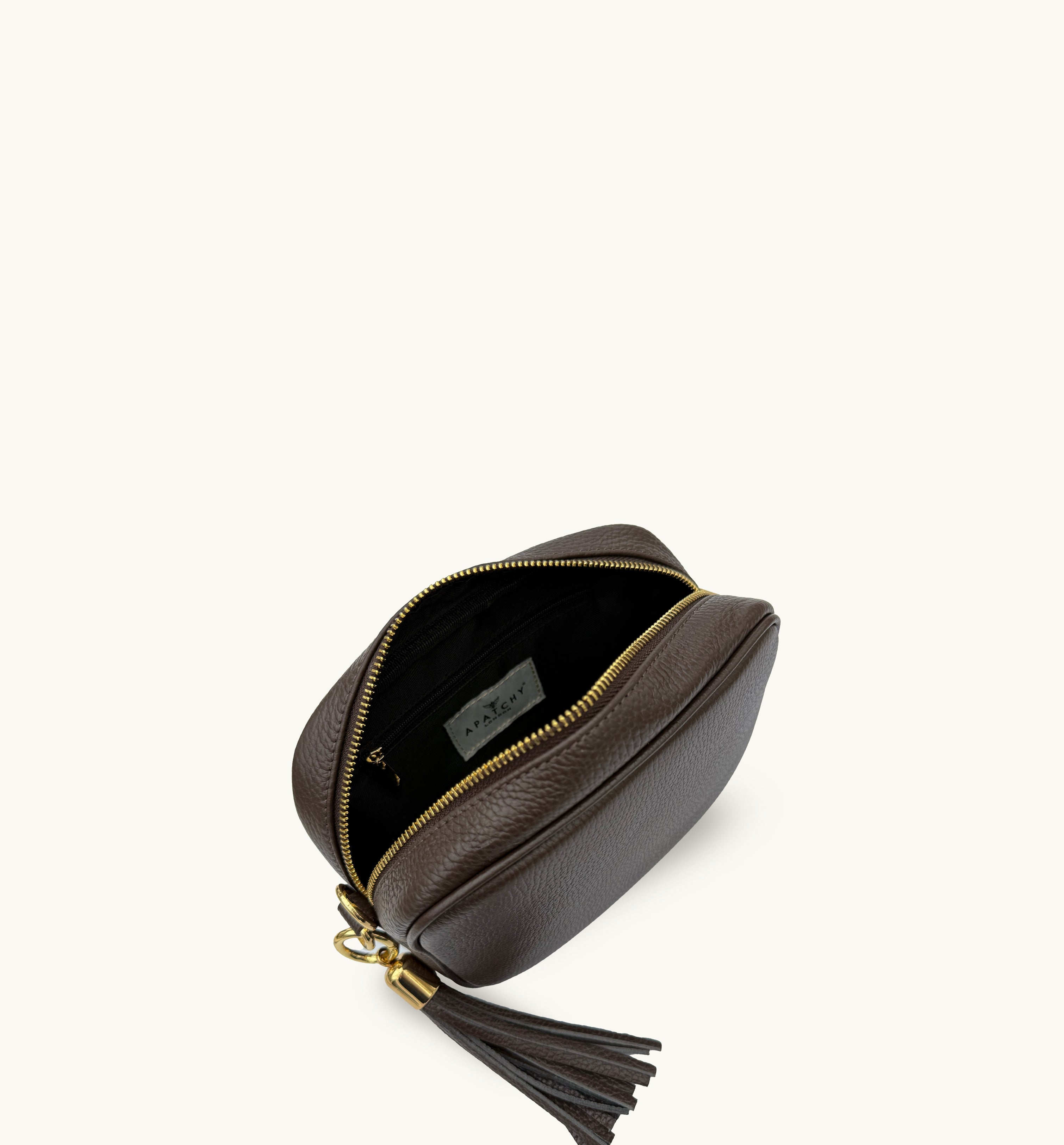 Apatchy London The Tassel Chocolate Leather Crossbody Bag