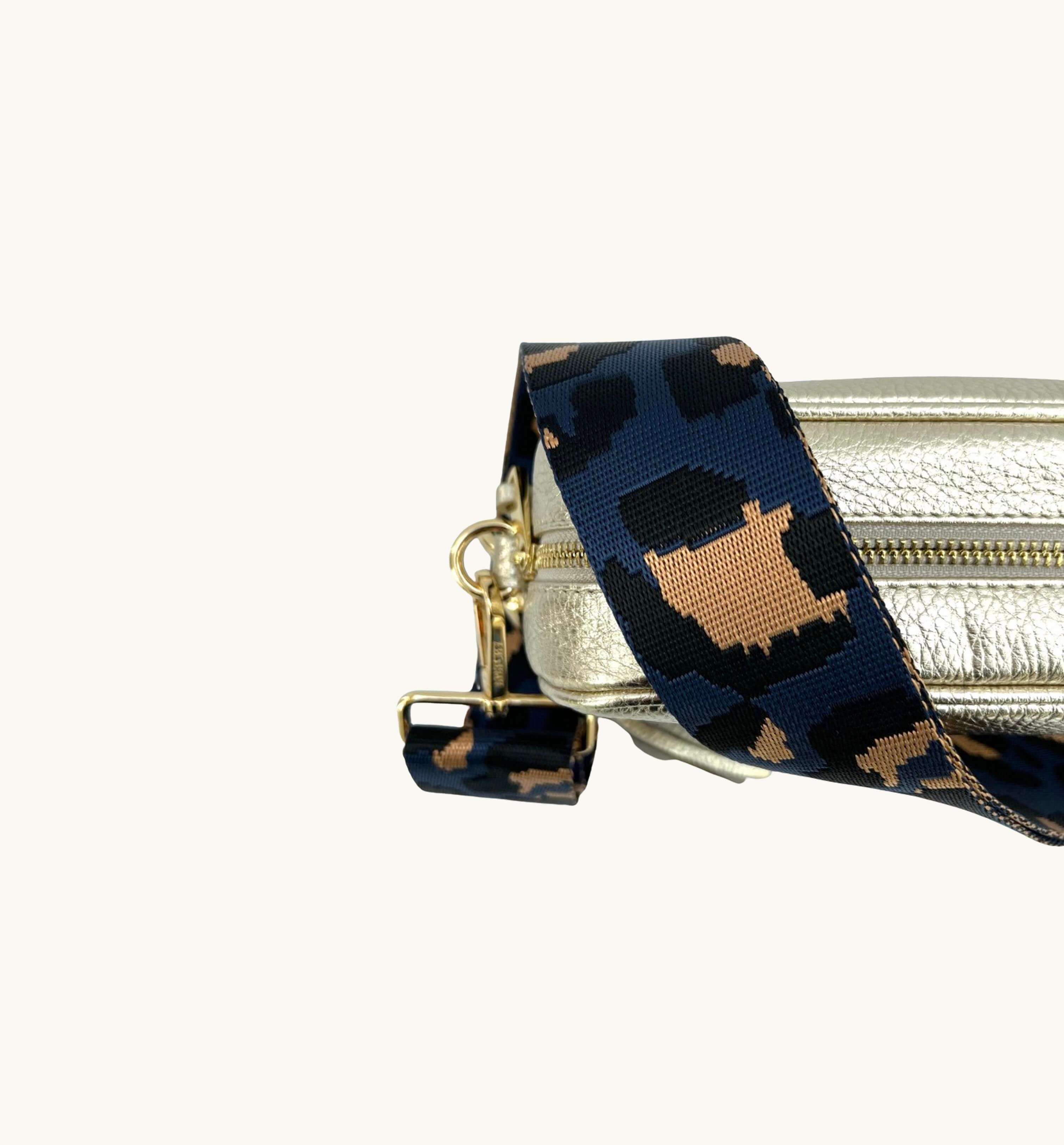 Apatchy London The Tassel Leather Crossbody Bag With Navy Leopard Strap