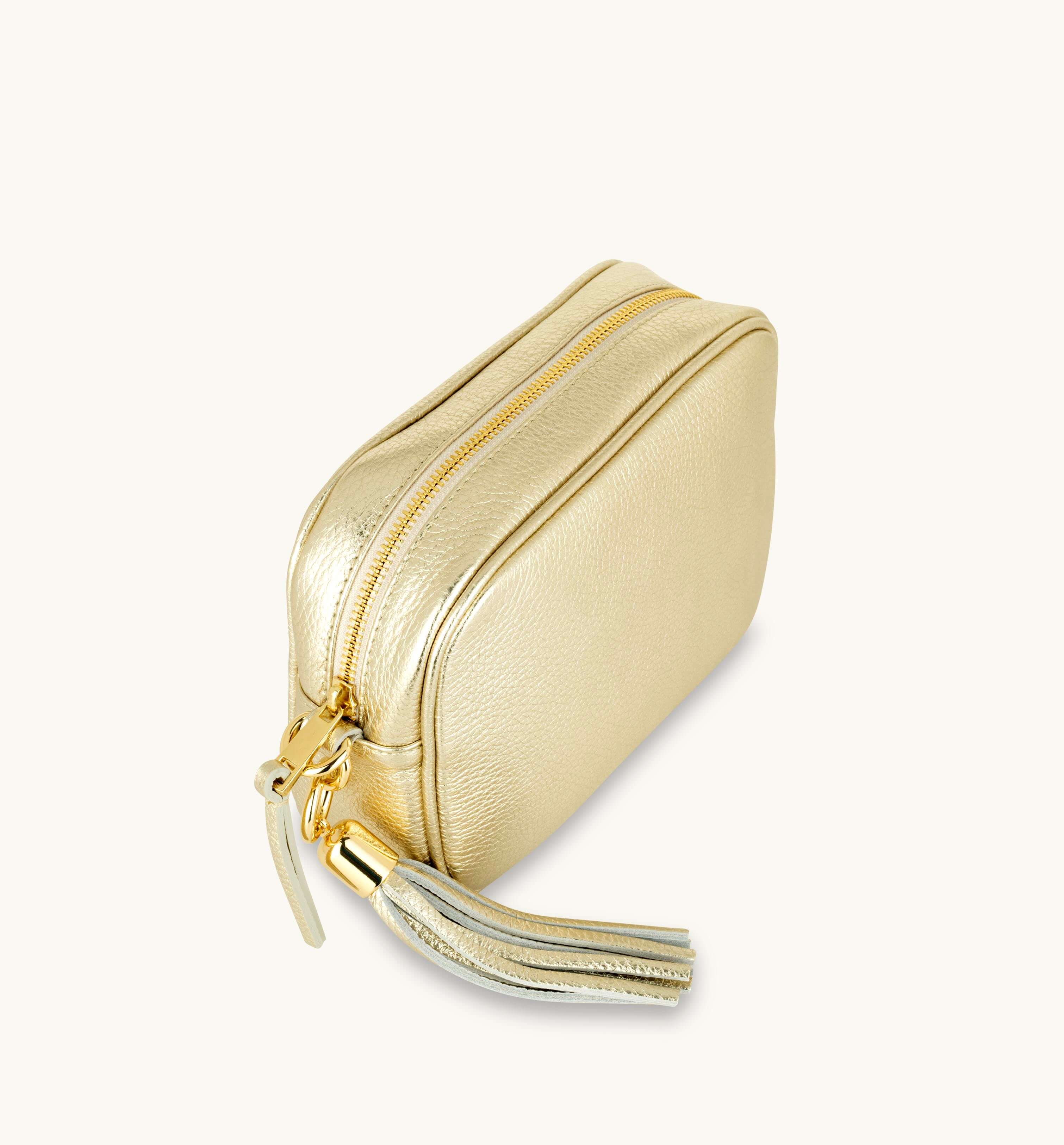 Apatchy London The Tassel Gold Leather Crossbody Bag With Gold Chain Strap