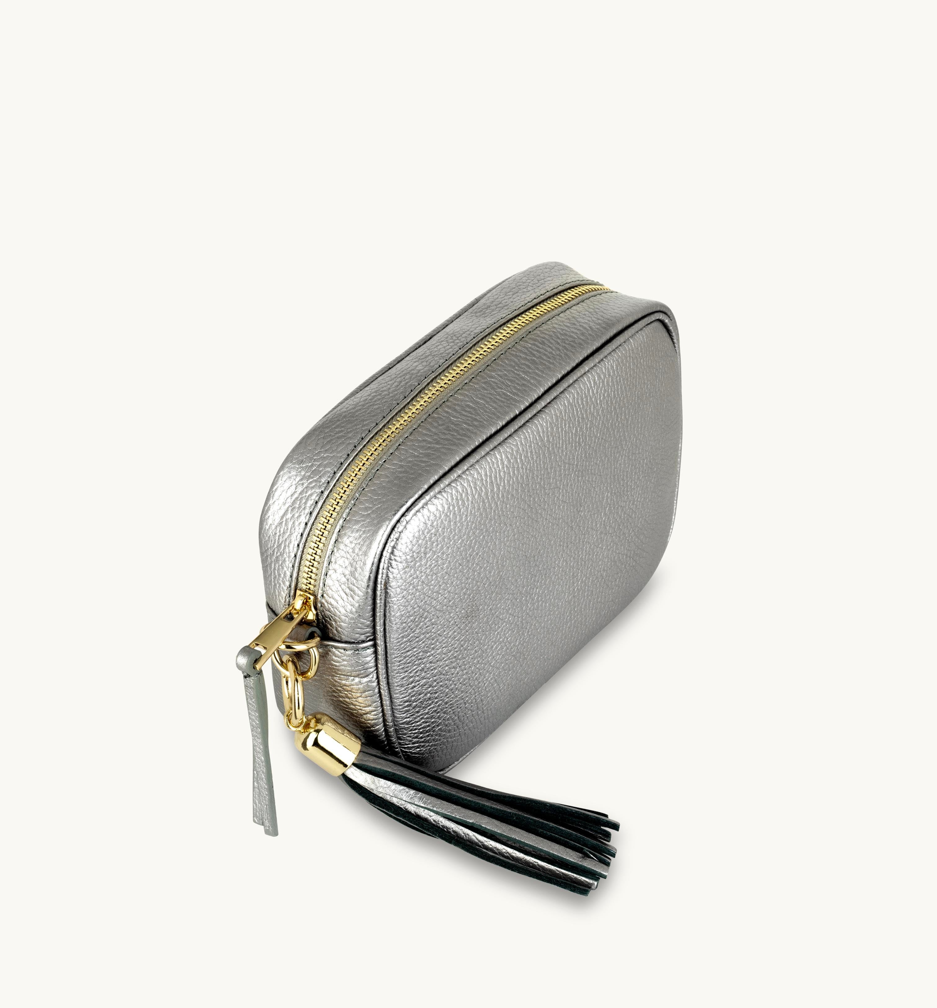 Apatchy London The Tassel Pewter Leather Crossbody Bag