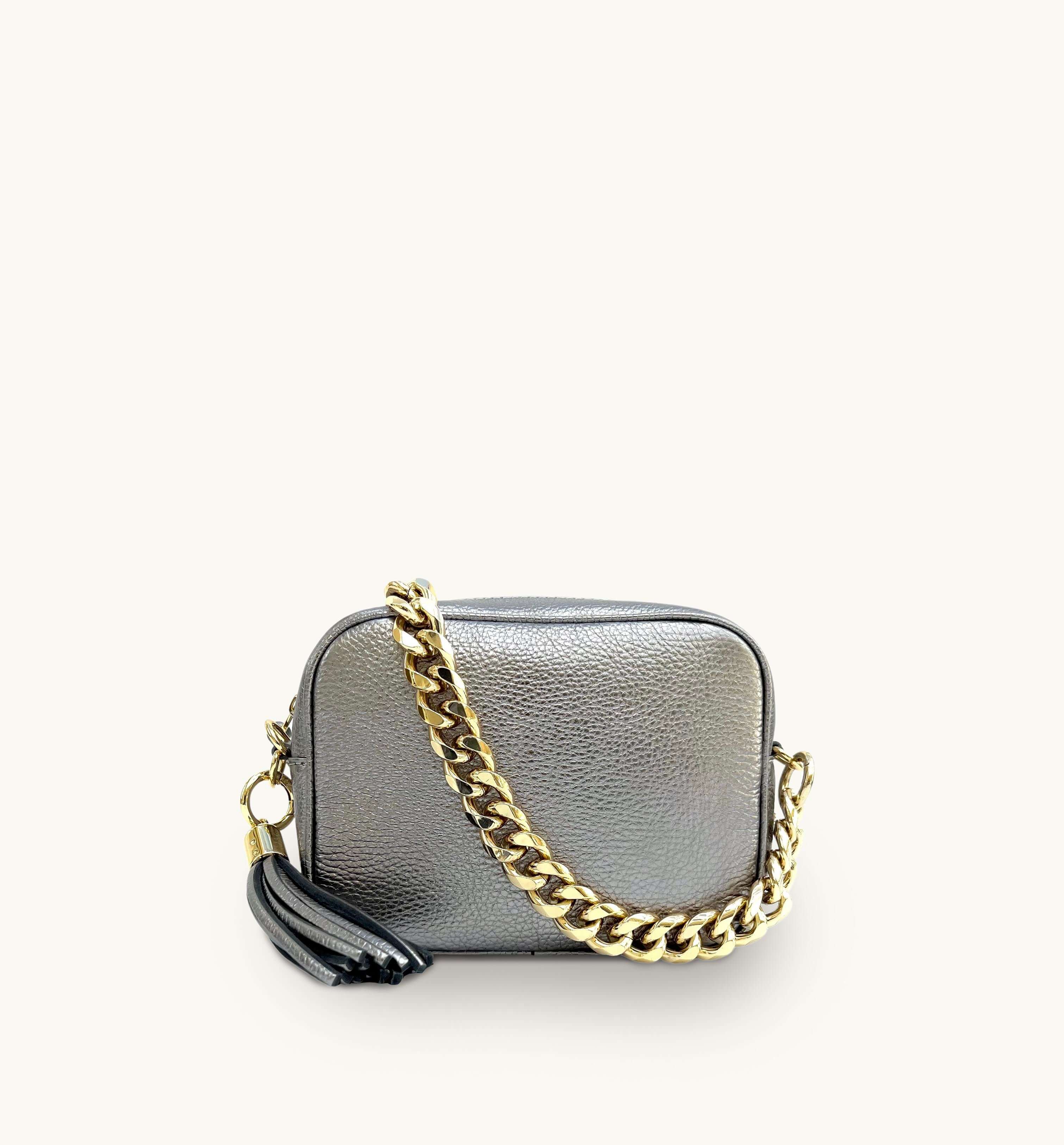 Apatchy London The Tassel Leather Crossbody Bag With Gold Chain Strap