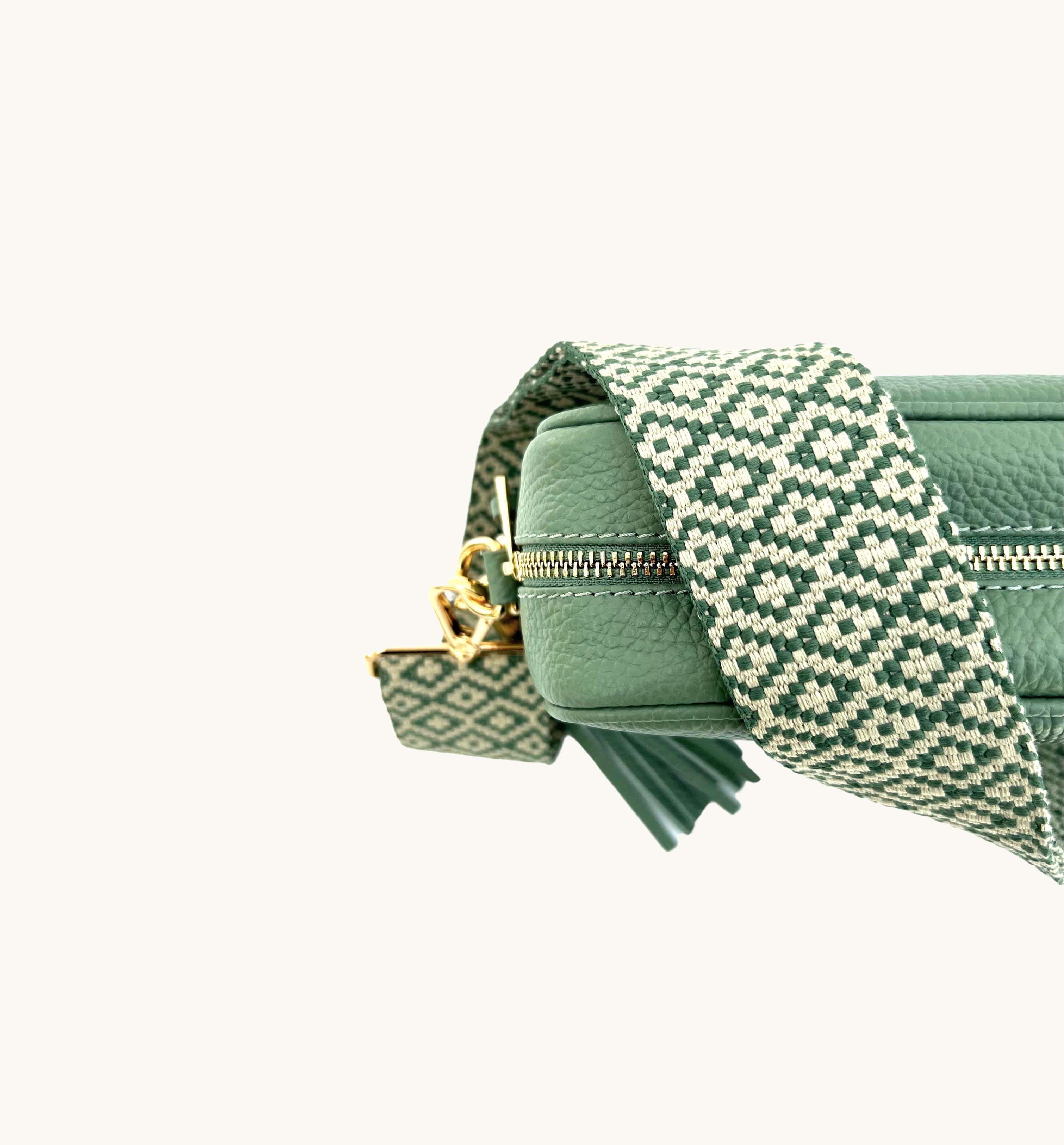 Apatchy London The Tassel Pistachio Leather Crossbody Bag With Pistachio Cross-Stitch Strap