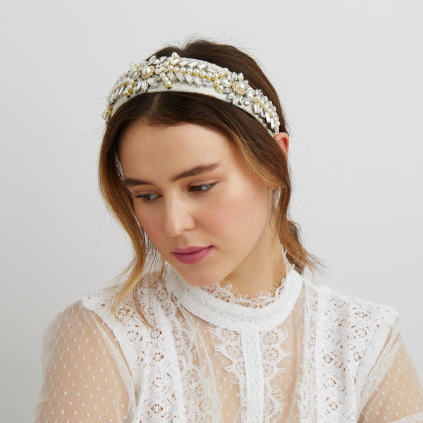 QueenMee Wedding Headband with Crystal and Pearl
