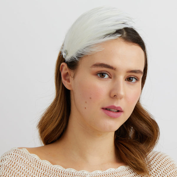 QueenMee White Fascinator Headband with Feathers