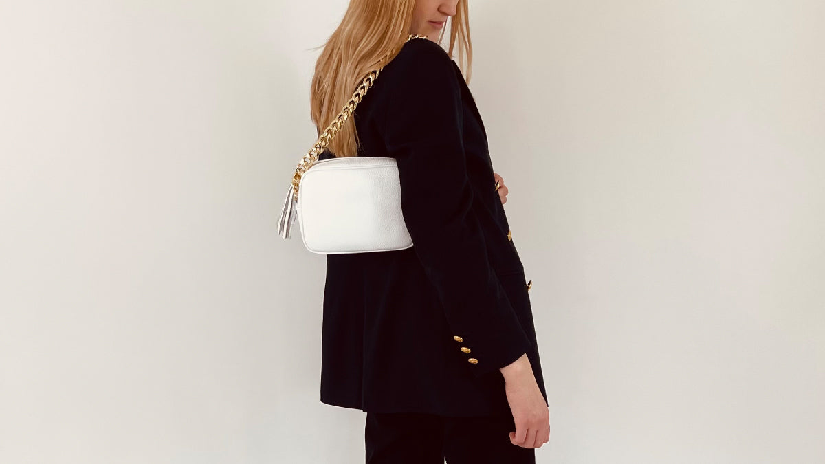 Apatchy London The Tassel Leather Crossbody Bag With Gold Chain Strap