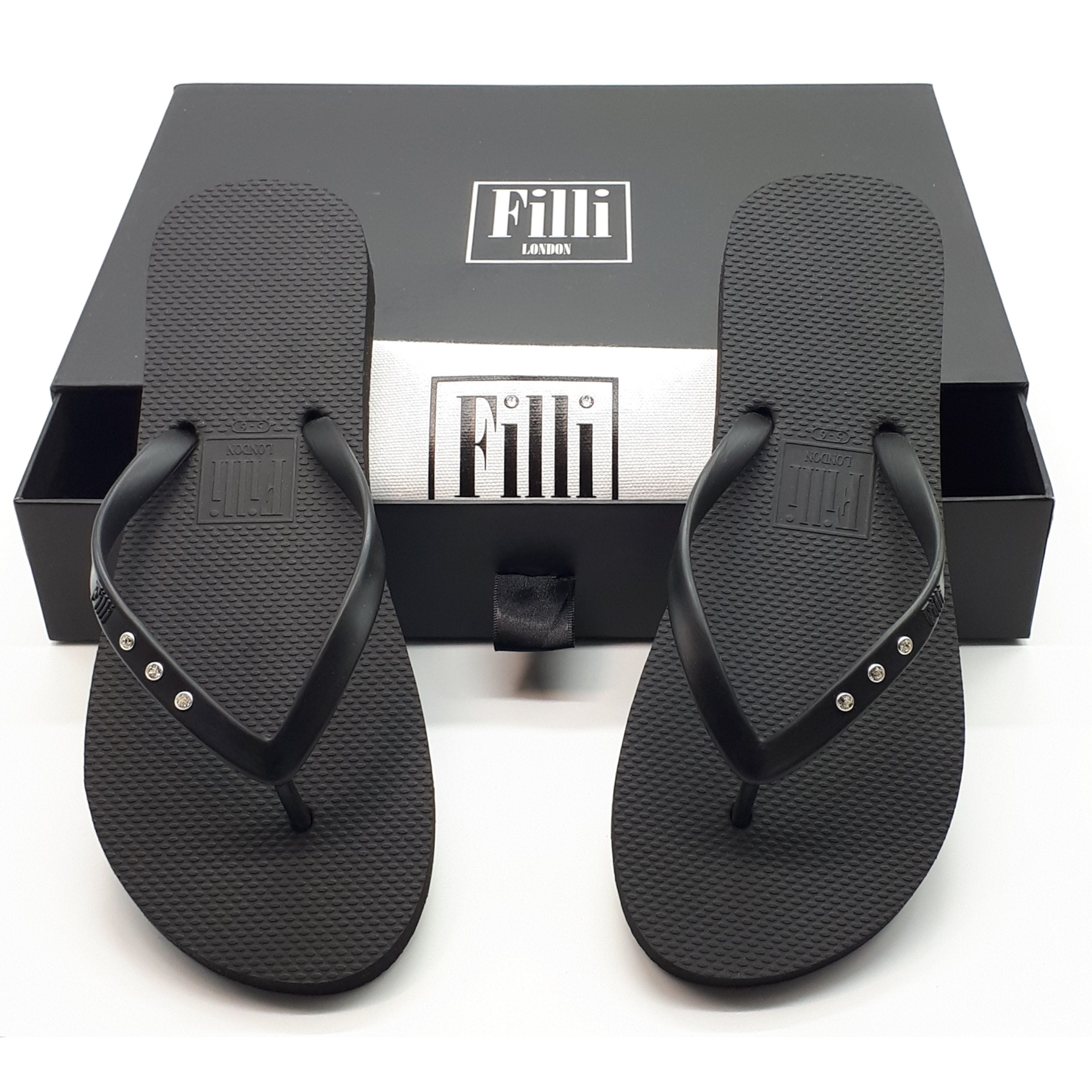 Filli London St Tropez Crystal Flip Flops - Black