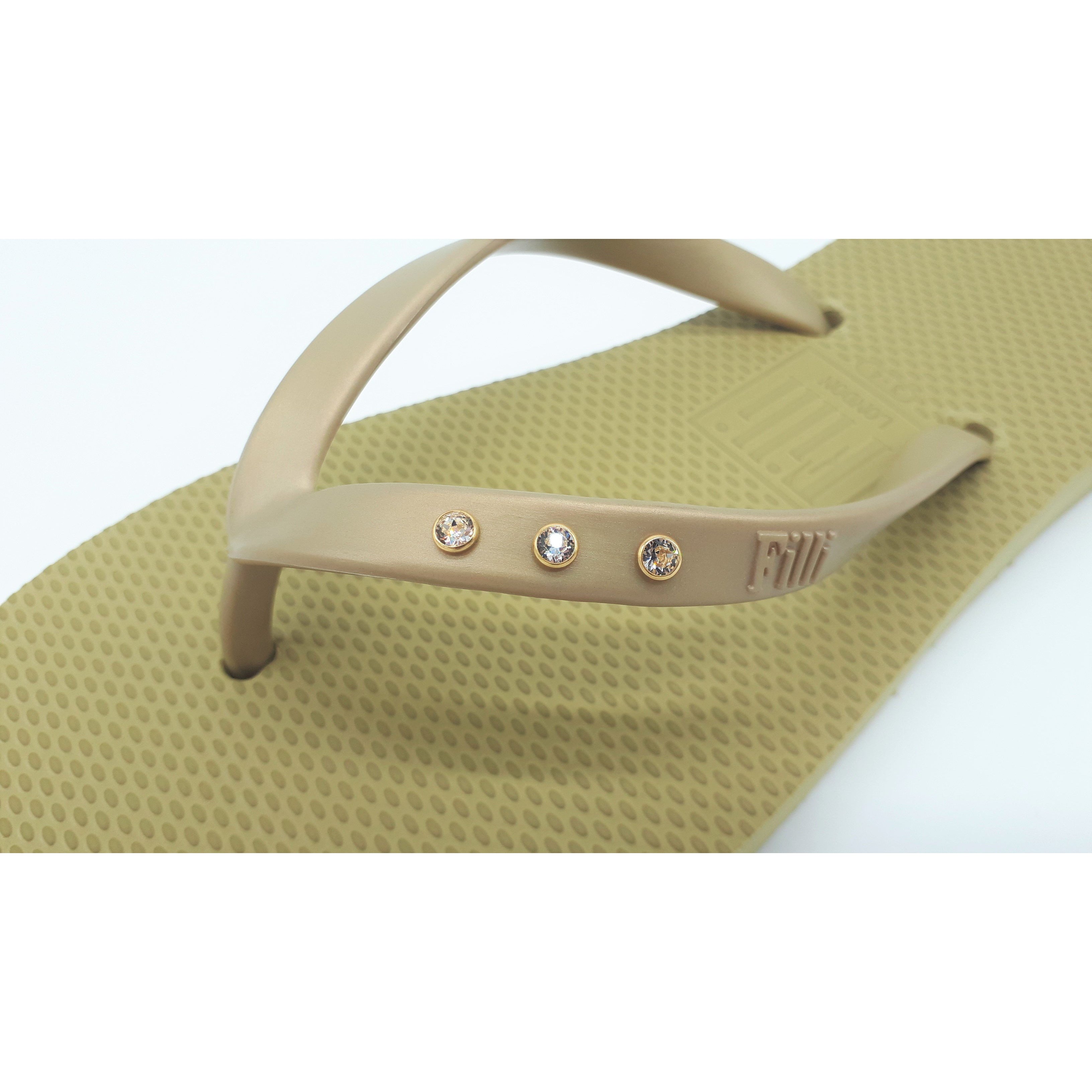 Filli London St Tropez Crystal Flip Flops - Gold