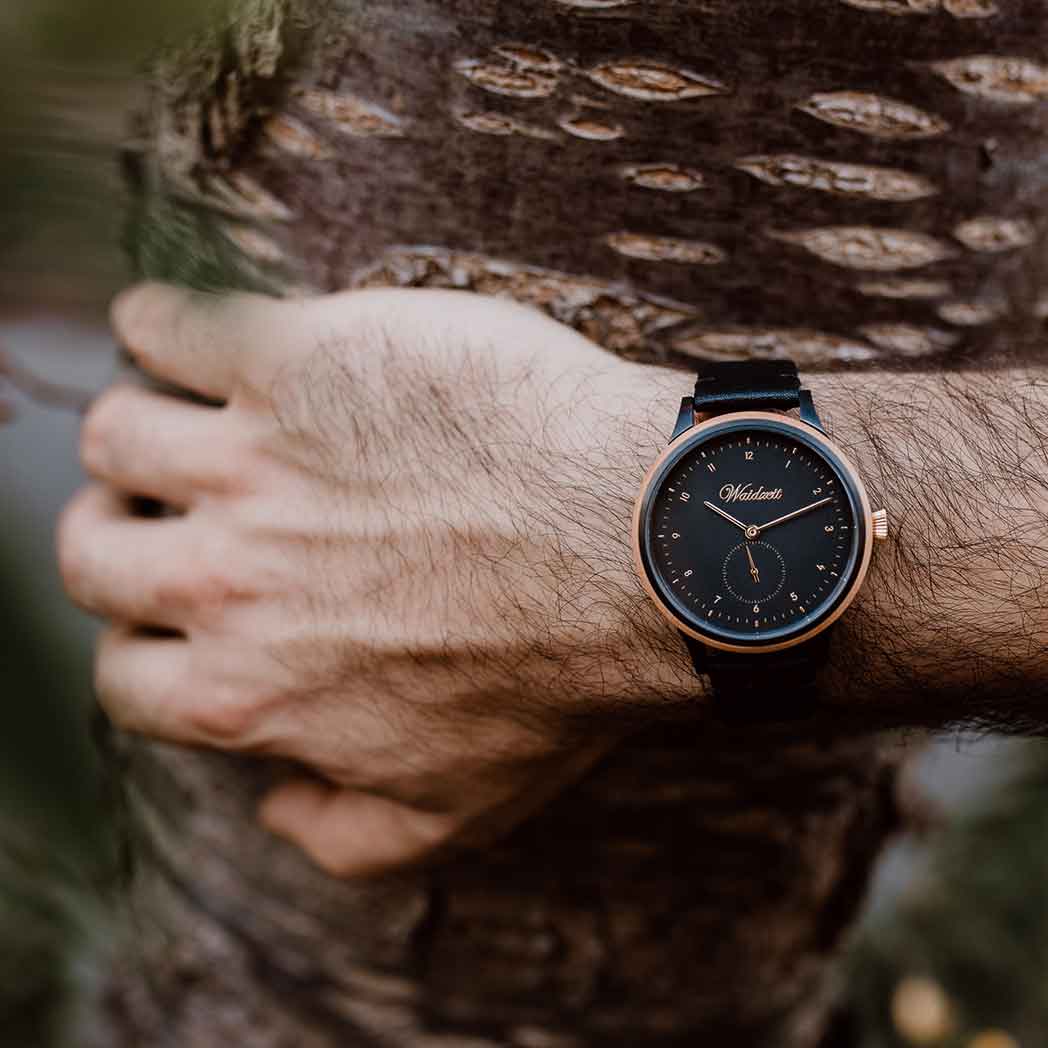 Waidzeit Cherry Black leather strap, Unisex