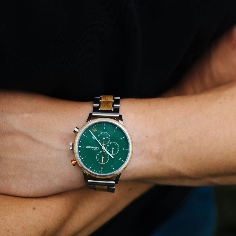 Waidzeit Chronograph Barista Verde watch with wooden strap men