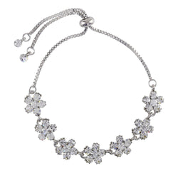 loveRocks Crystal Daisies Friendship Bracelet Silver Tone